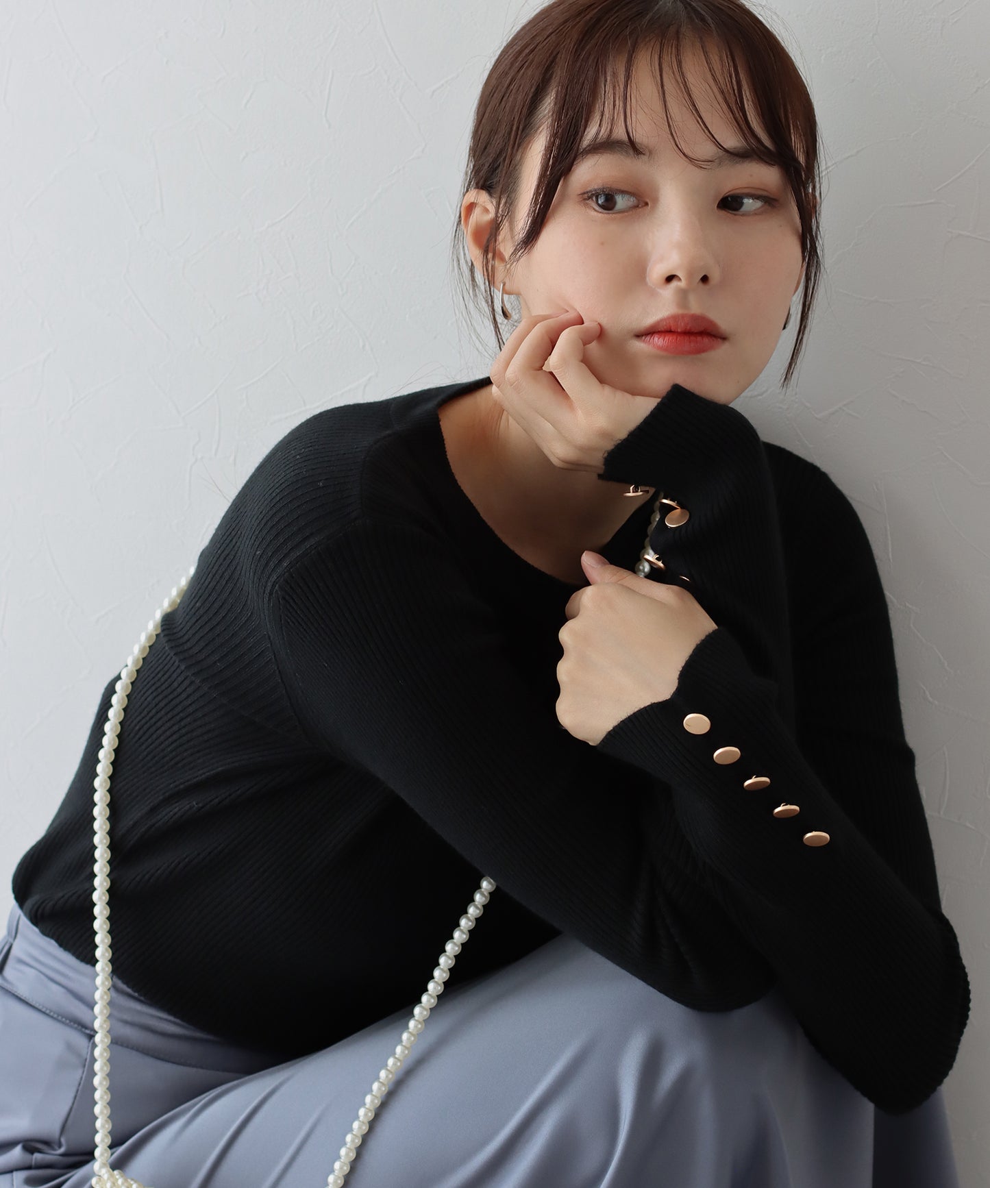 【SALE】金釦付きリブニット