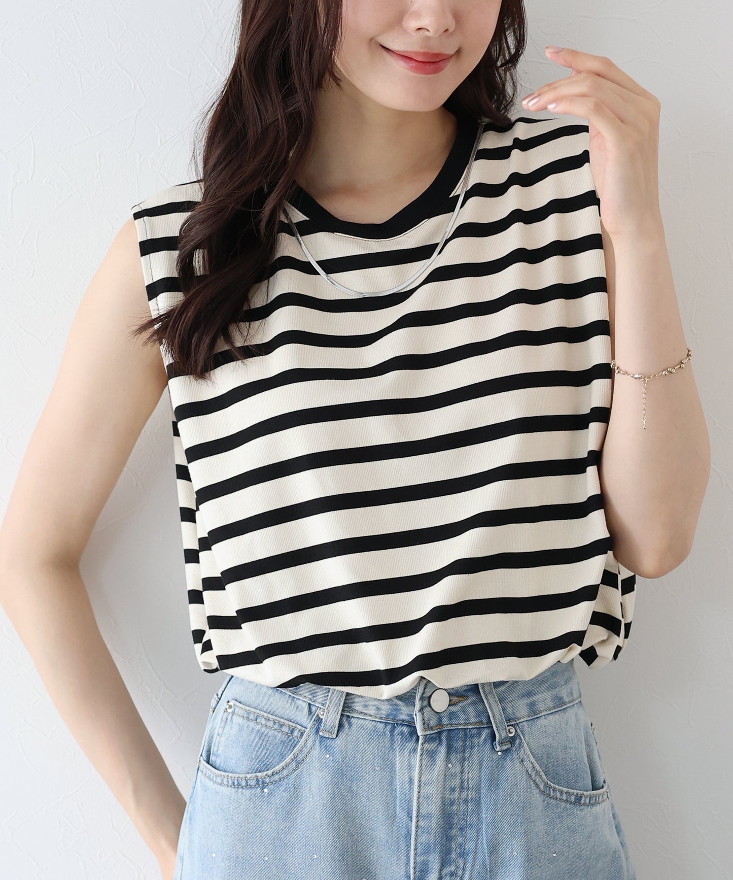 【SALE】チェーン付きボーダーノースリカットソー【ネコポス】