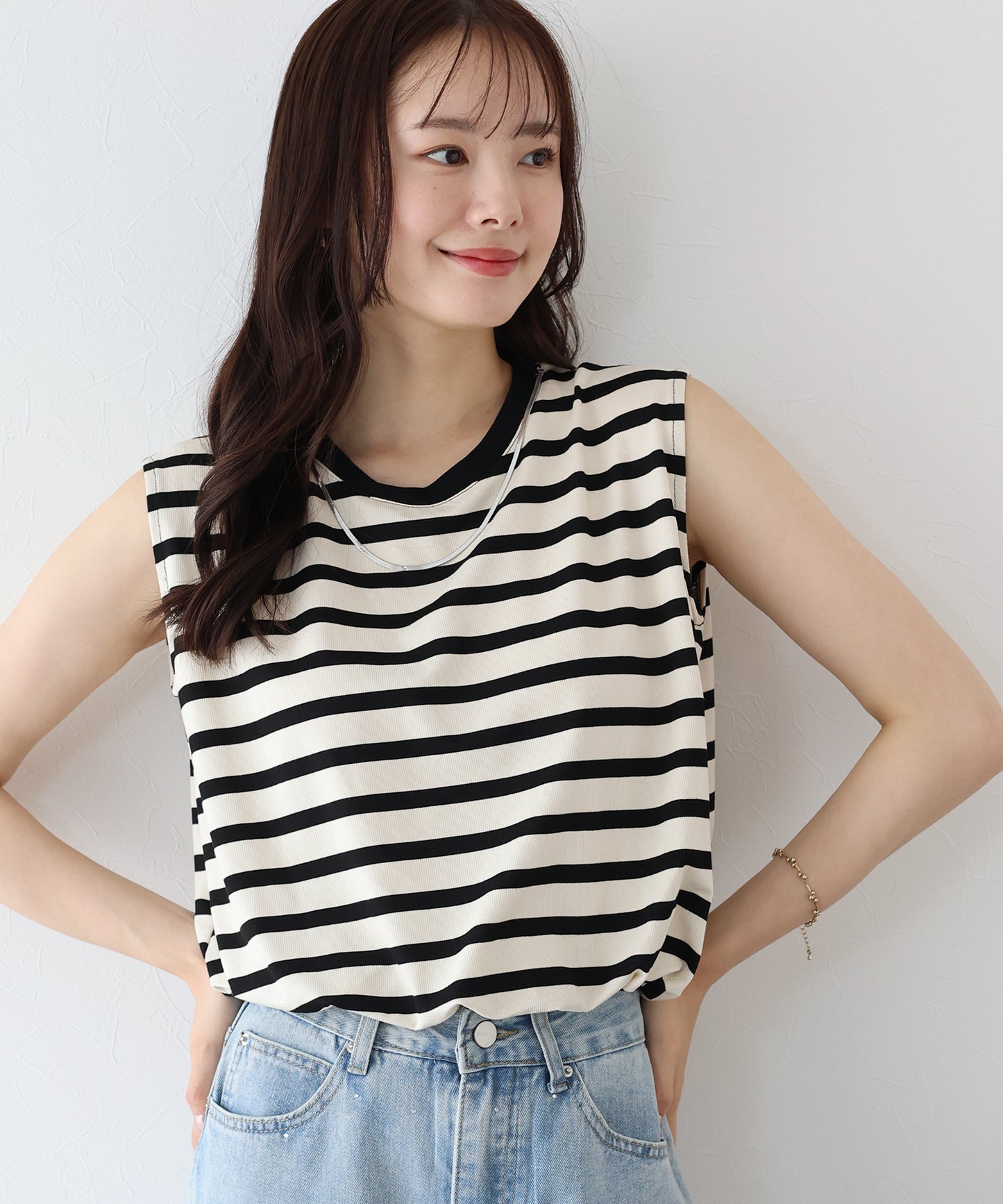 【SALE】チェーン付きボーダーノースリカットソー【ネコポス】