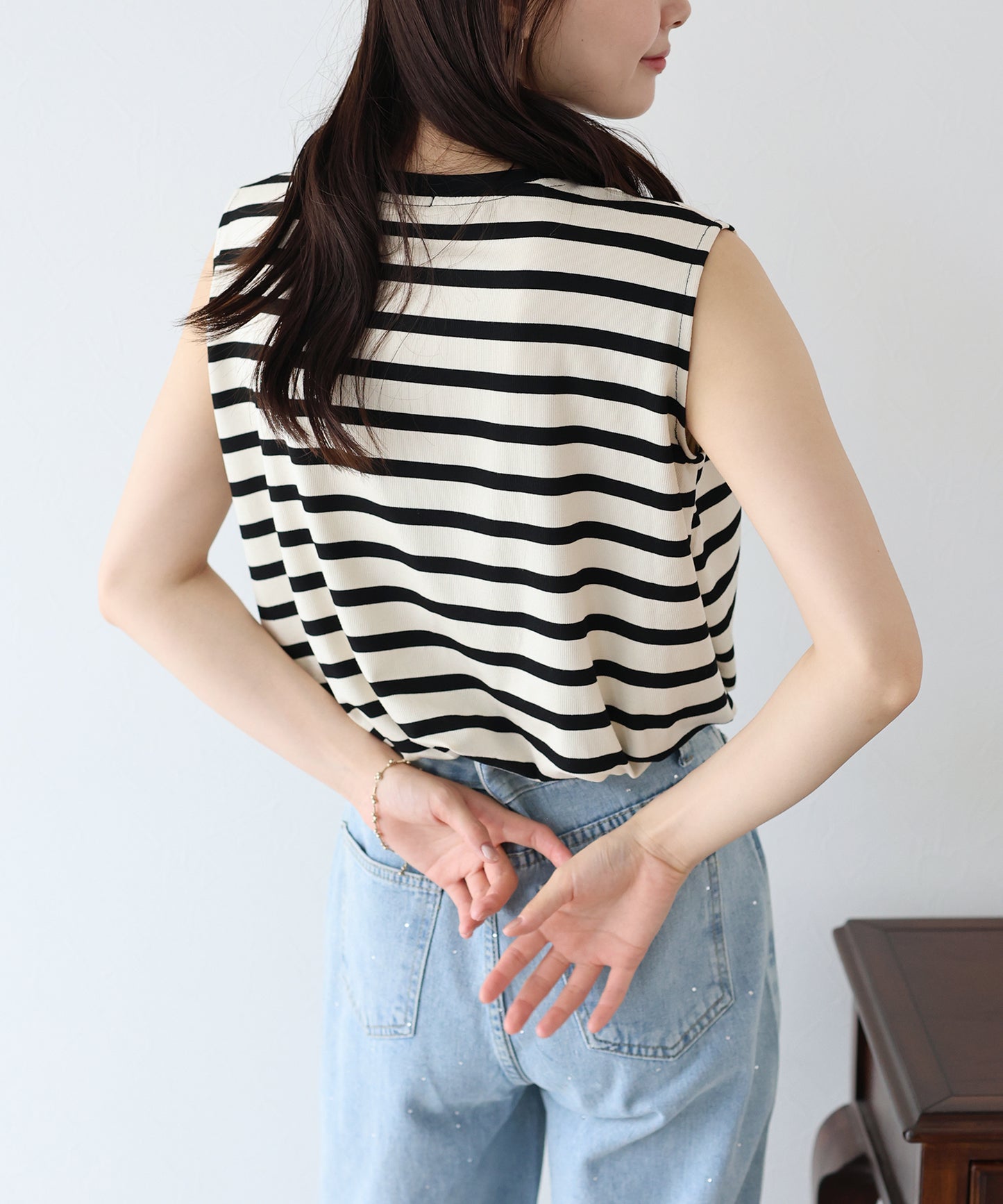 【SALE】チェーン付きボーダーノースリカットソー【ネコポス】