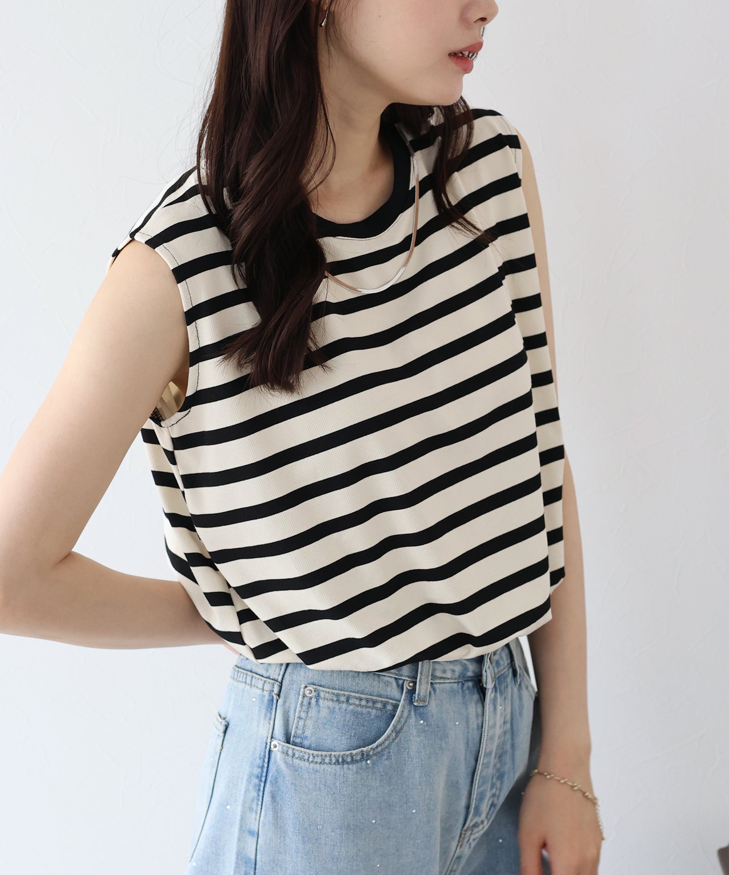 【SALE】チェーン付きボーダーノースリカットソー【ネコポス】