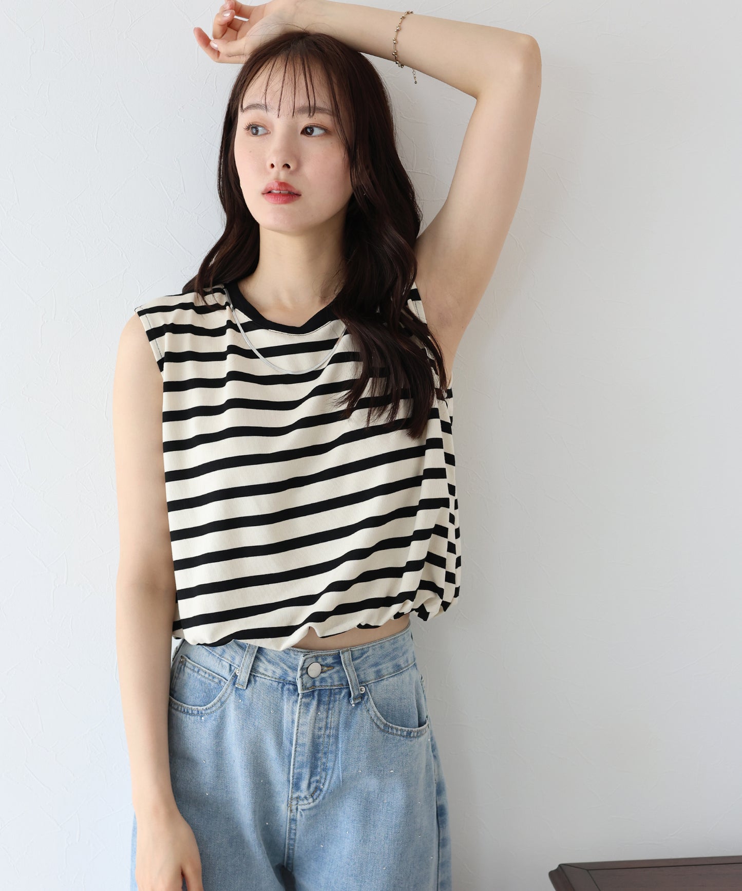 【SALE】チェーン付きボーダーノースリカットソー【ネコポス】
