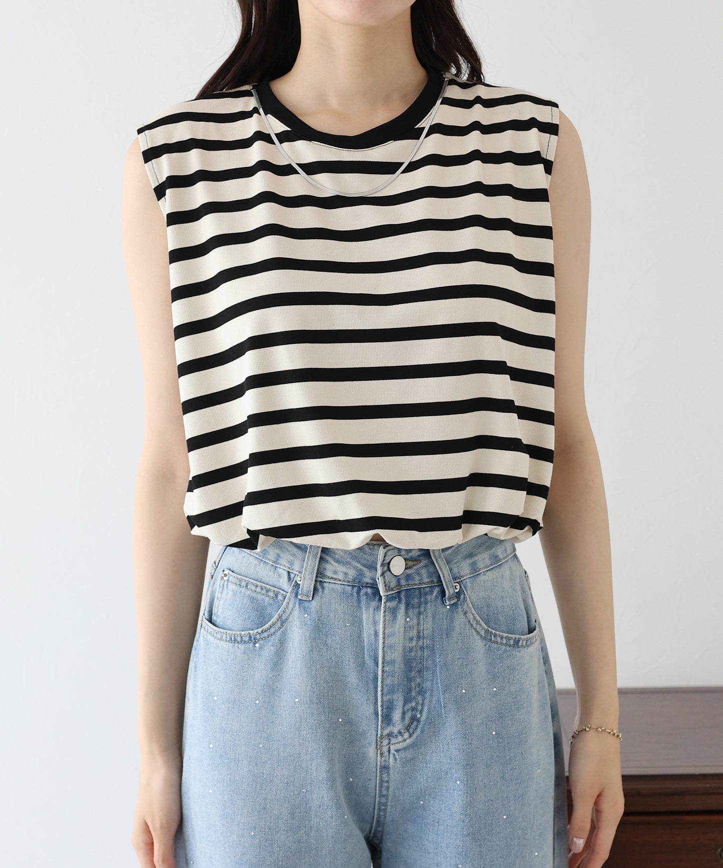 【SALE】チェーン付きボーダーノースリカットソー【ネコポス】