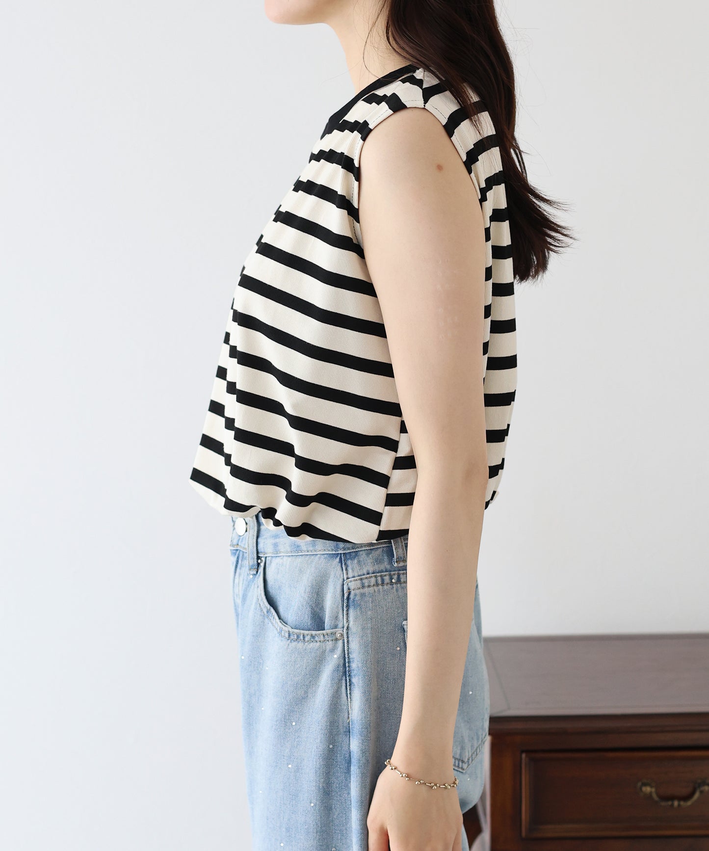 【SALE】チェーン付きボーダーノースリカットソー【ネコポス】