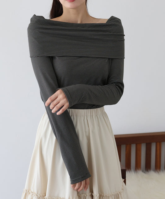 【SALE】ボーダードレープオフショルダートップス