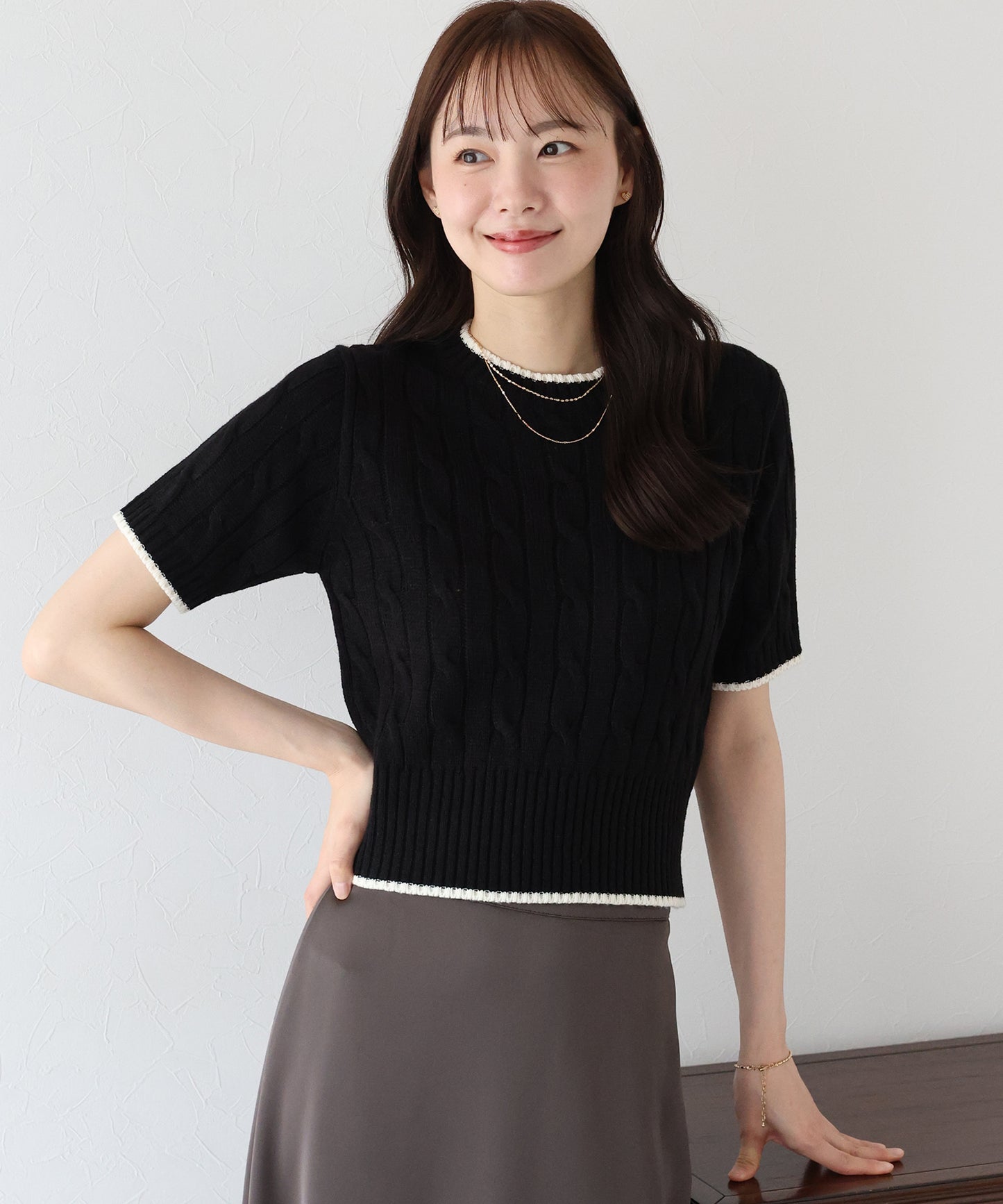 【TIME SALE】半袖ケーブルニット