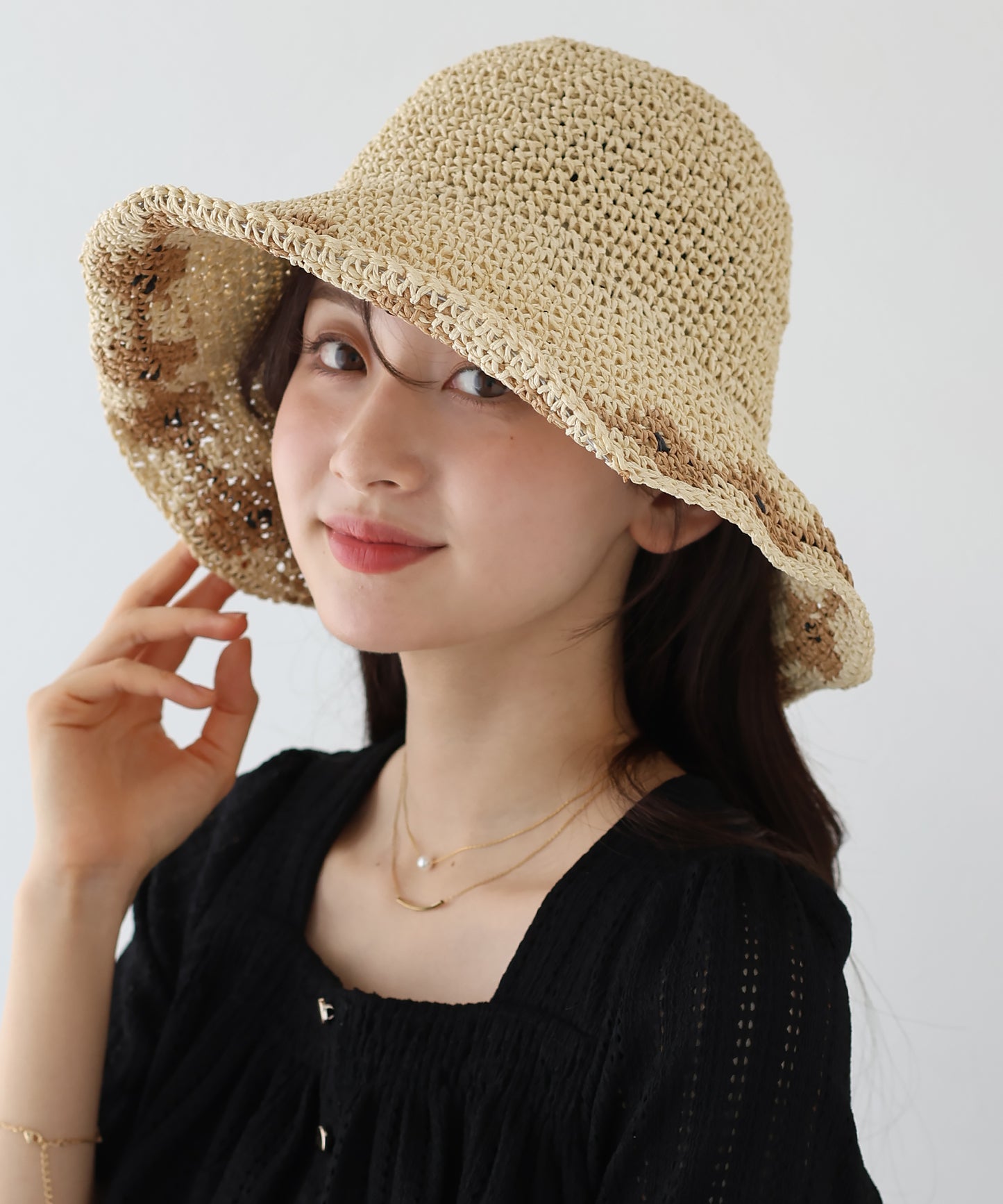 配色フラワーバケットハット