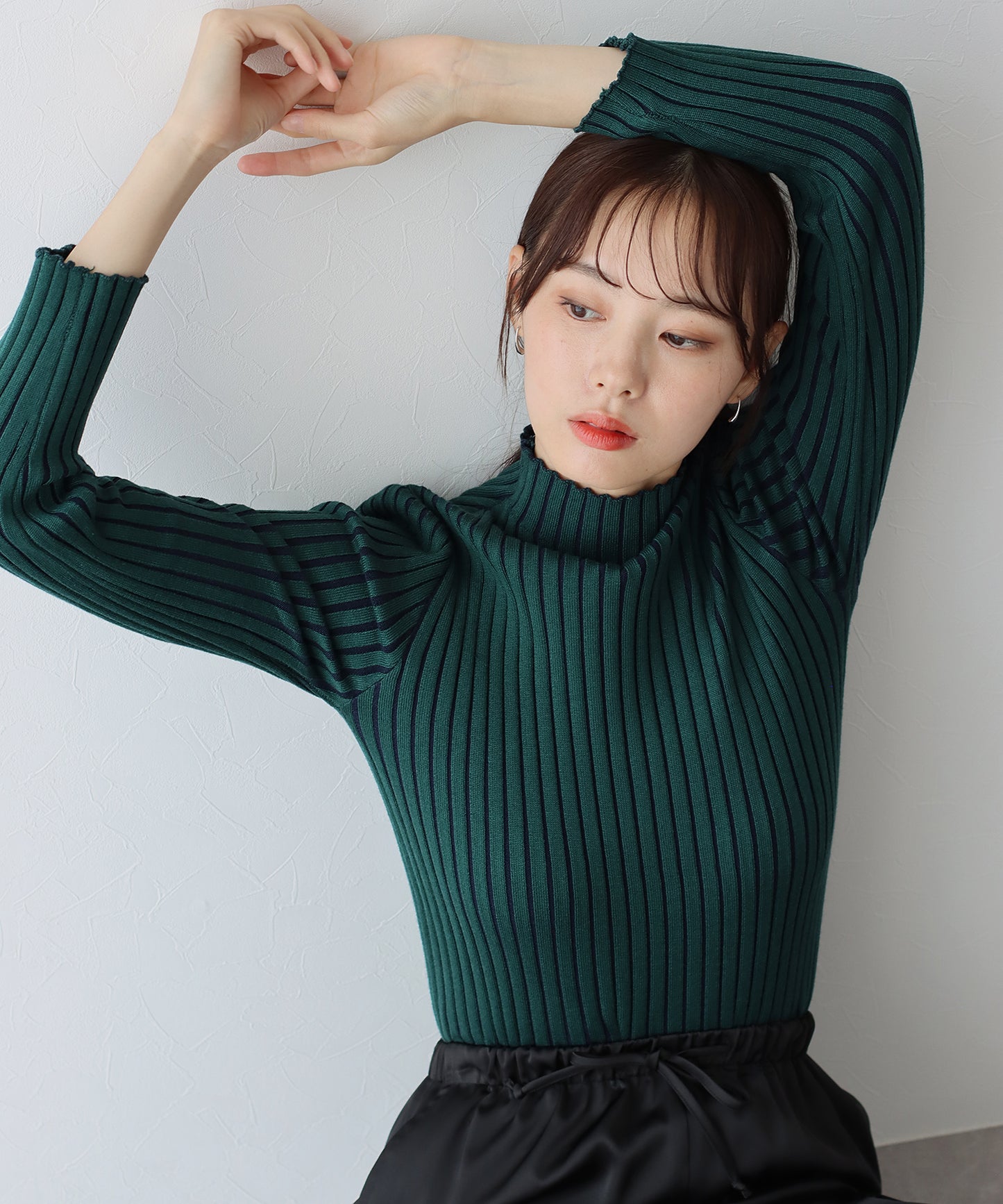 【TIME SALE】配色&無地ワイドリブハイネックニット