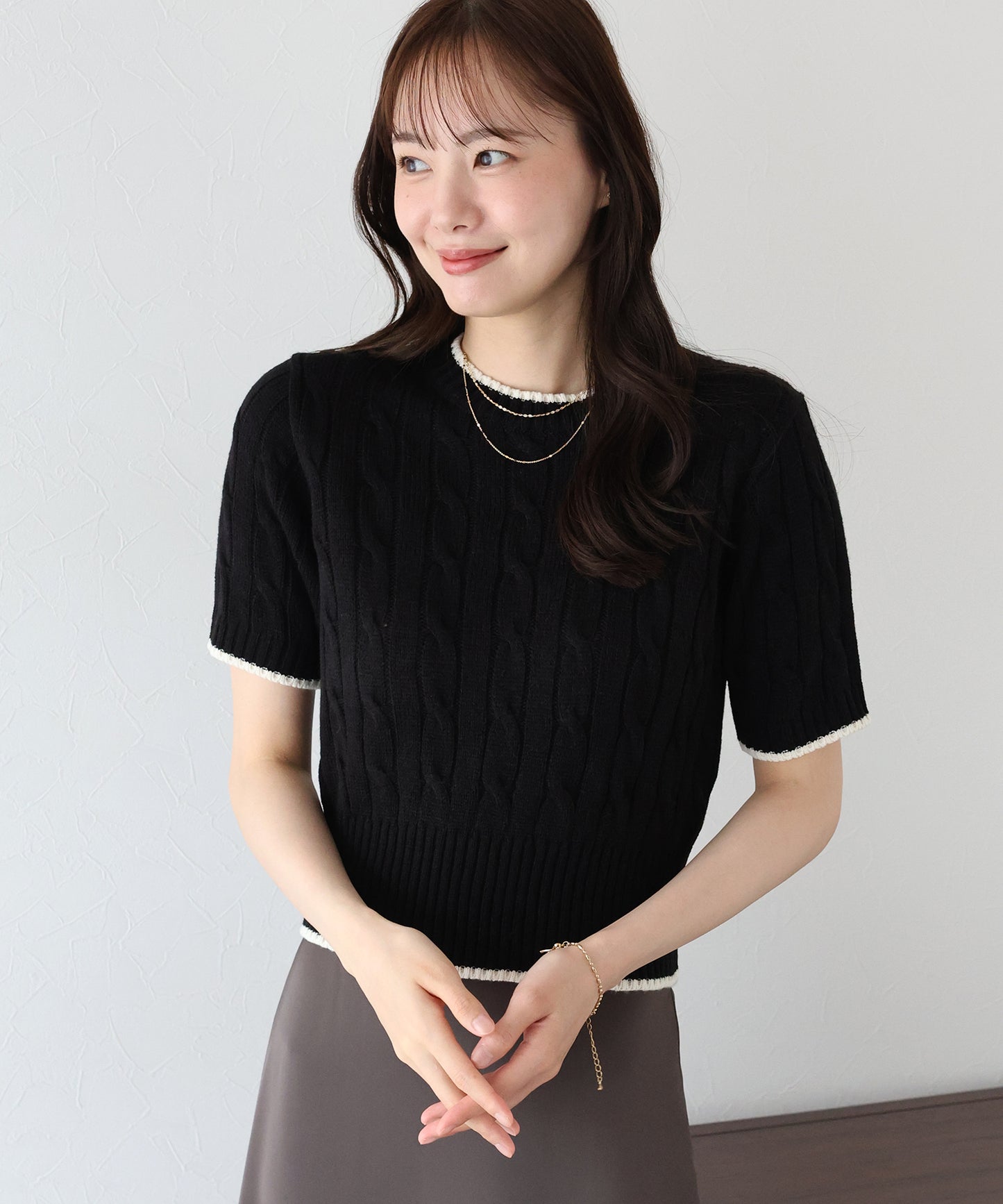 【TIME SALE】半袖ケーブルニット