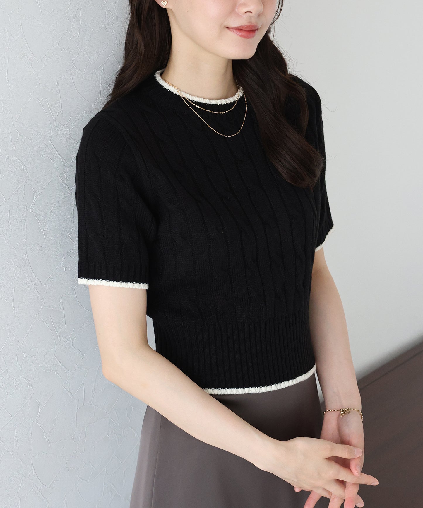 【TIME SALE】半袖ケーブルニット