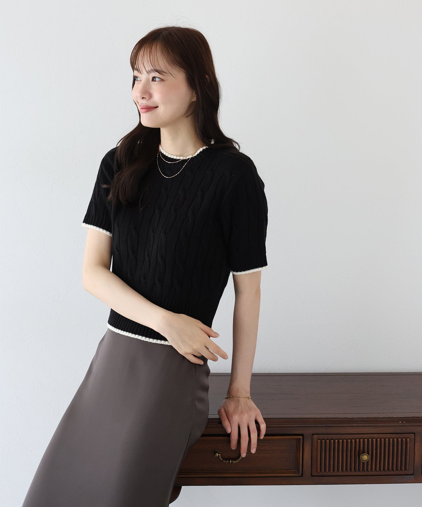 【TIME SALE】半袖ケーブルニット