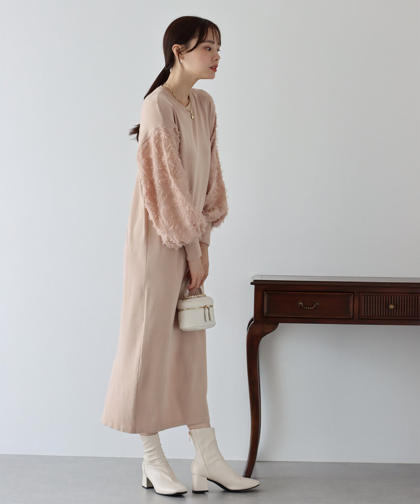 【TIME SALE】カットジャガード袖ニットワンピース