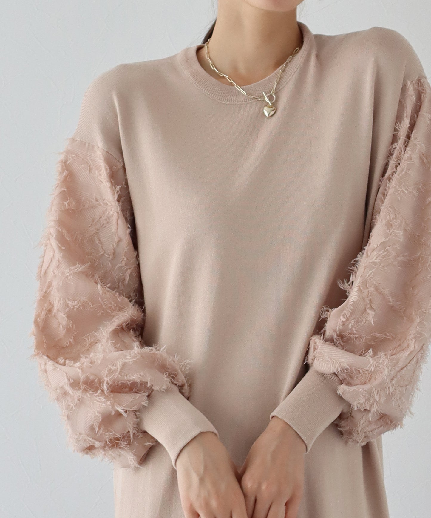 【TIME SALE】カットジャガード袖ニットワンピース