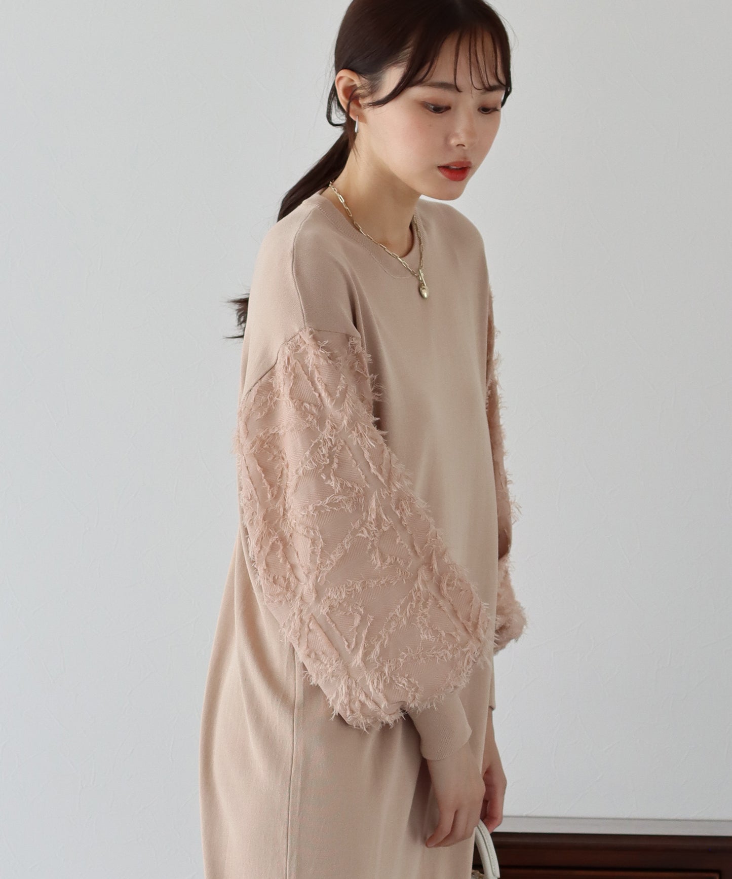 【TIME SALE】カットジャガード袖ニットワンピース