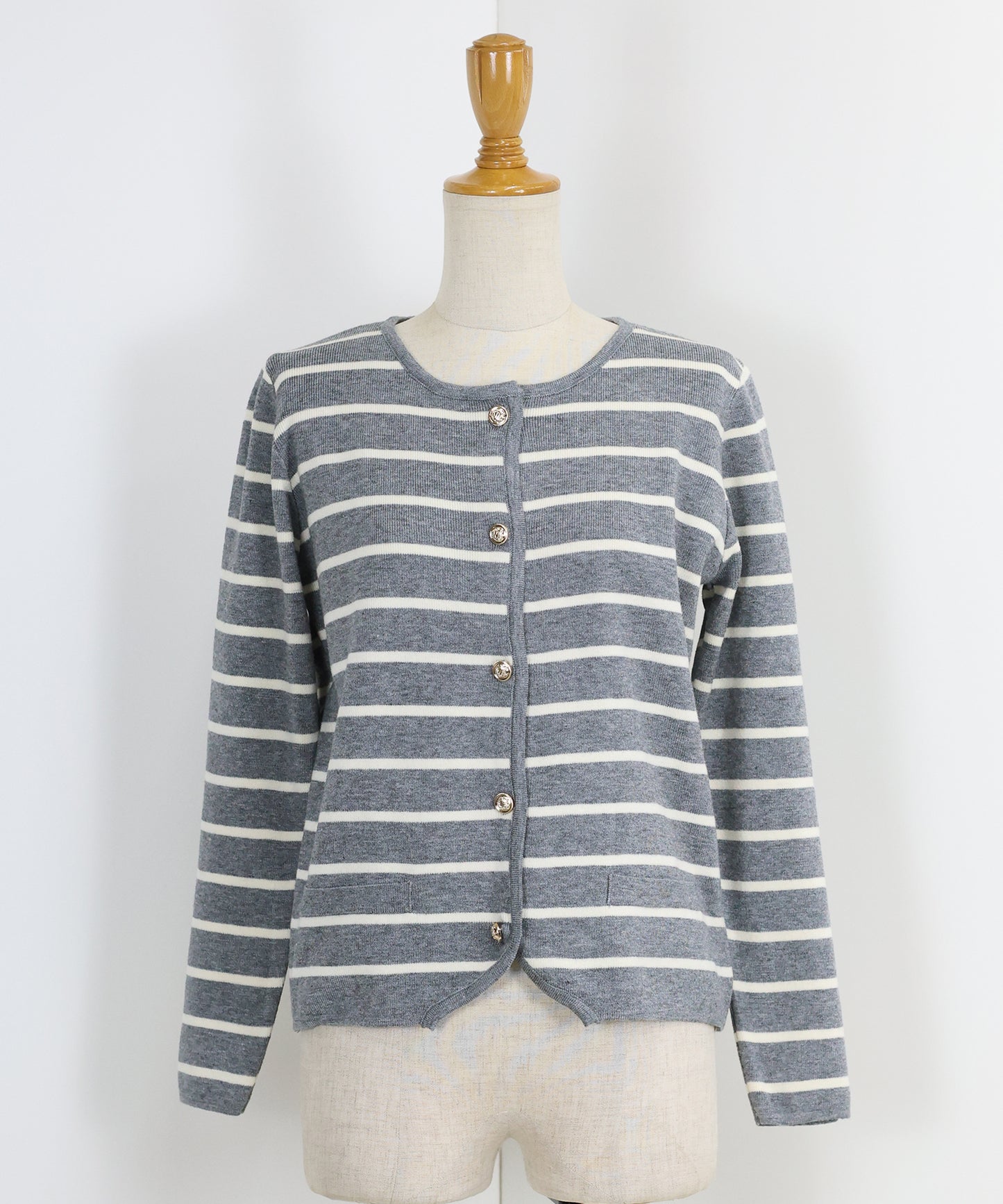 【SALE】金ボタンボーダーカーディガン