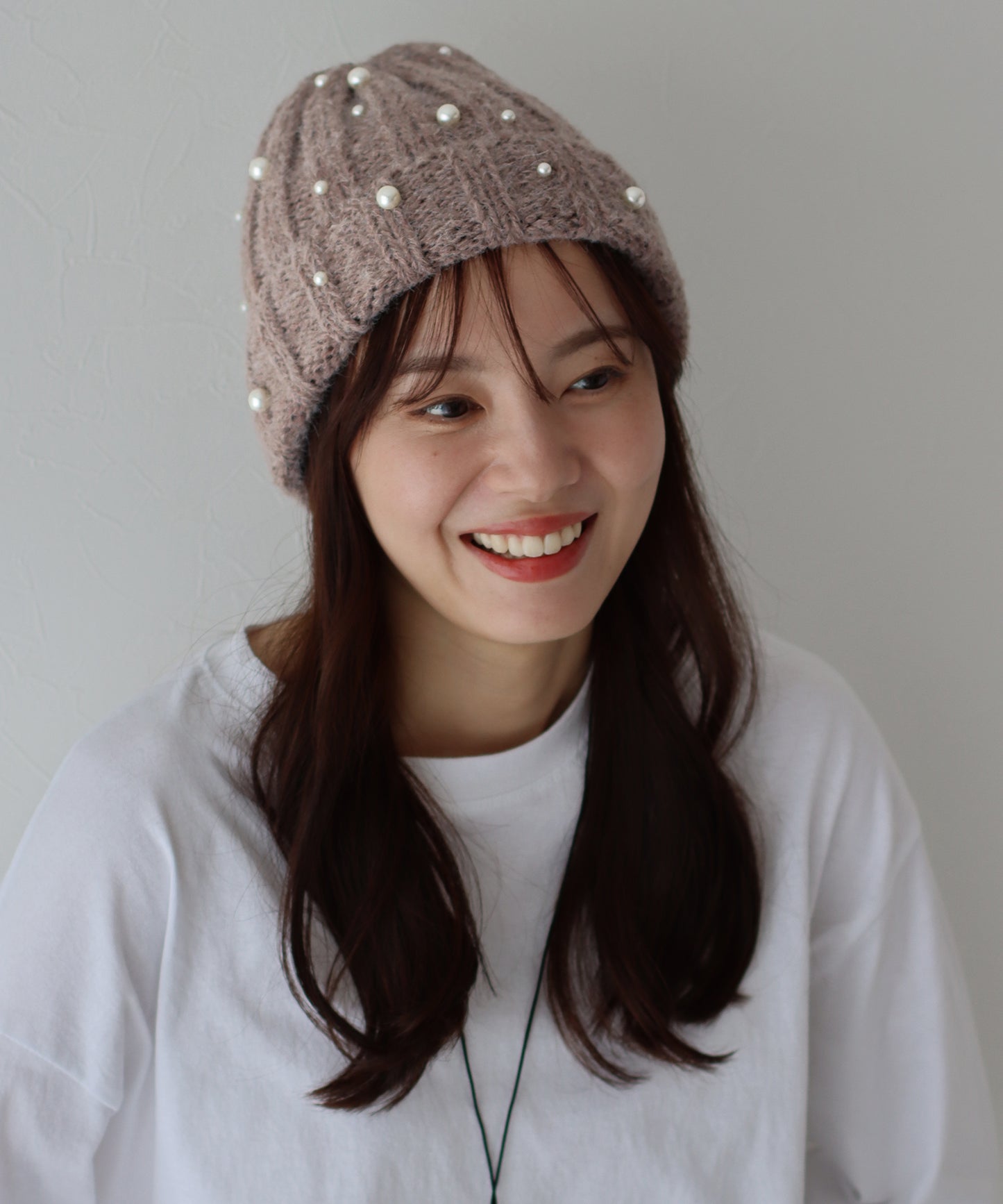 【SALE】パール付きリブニット帽