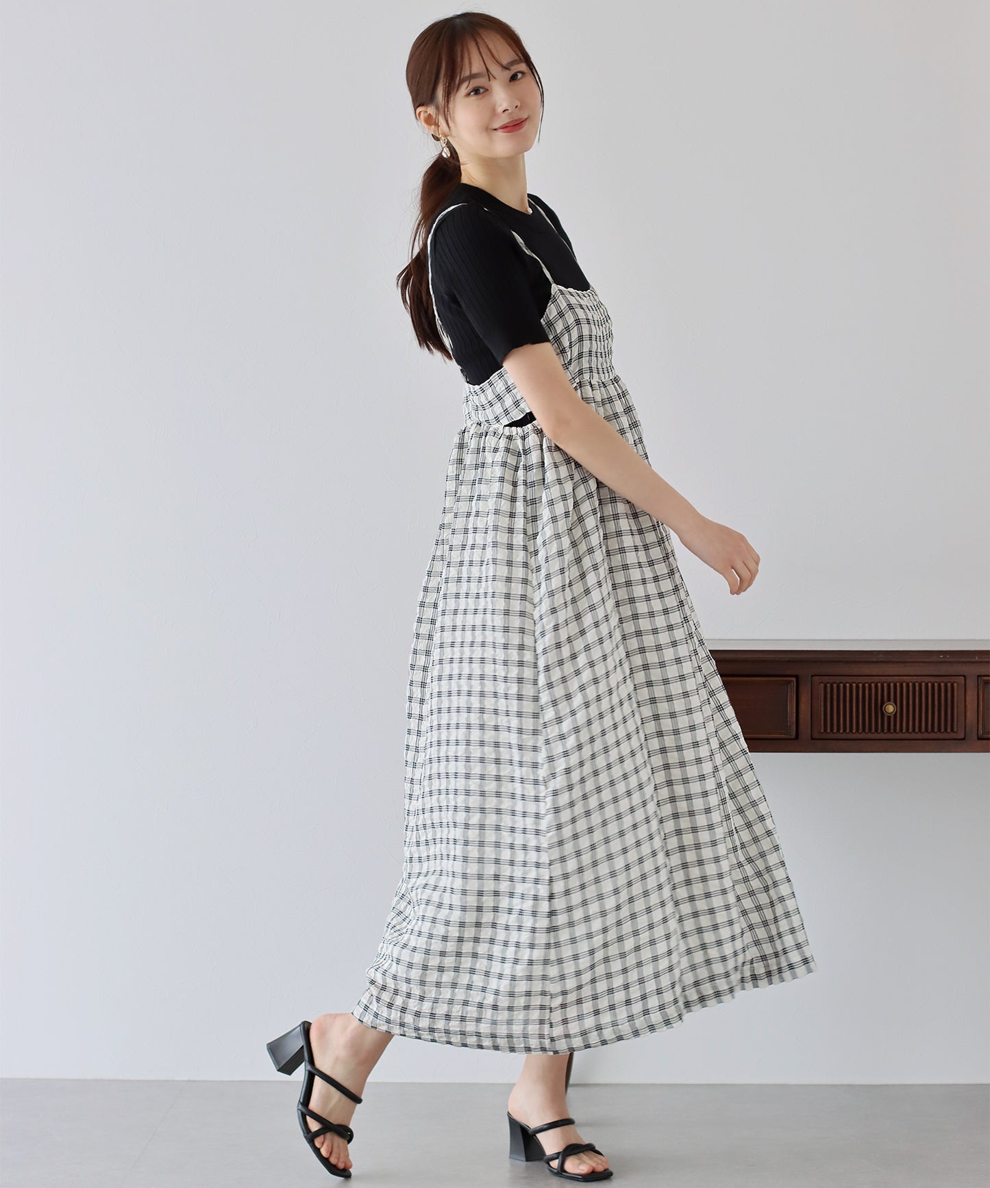 【SALE】シアーチェックキャミワンピース