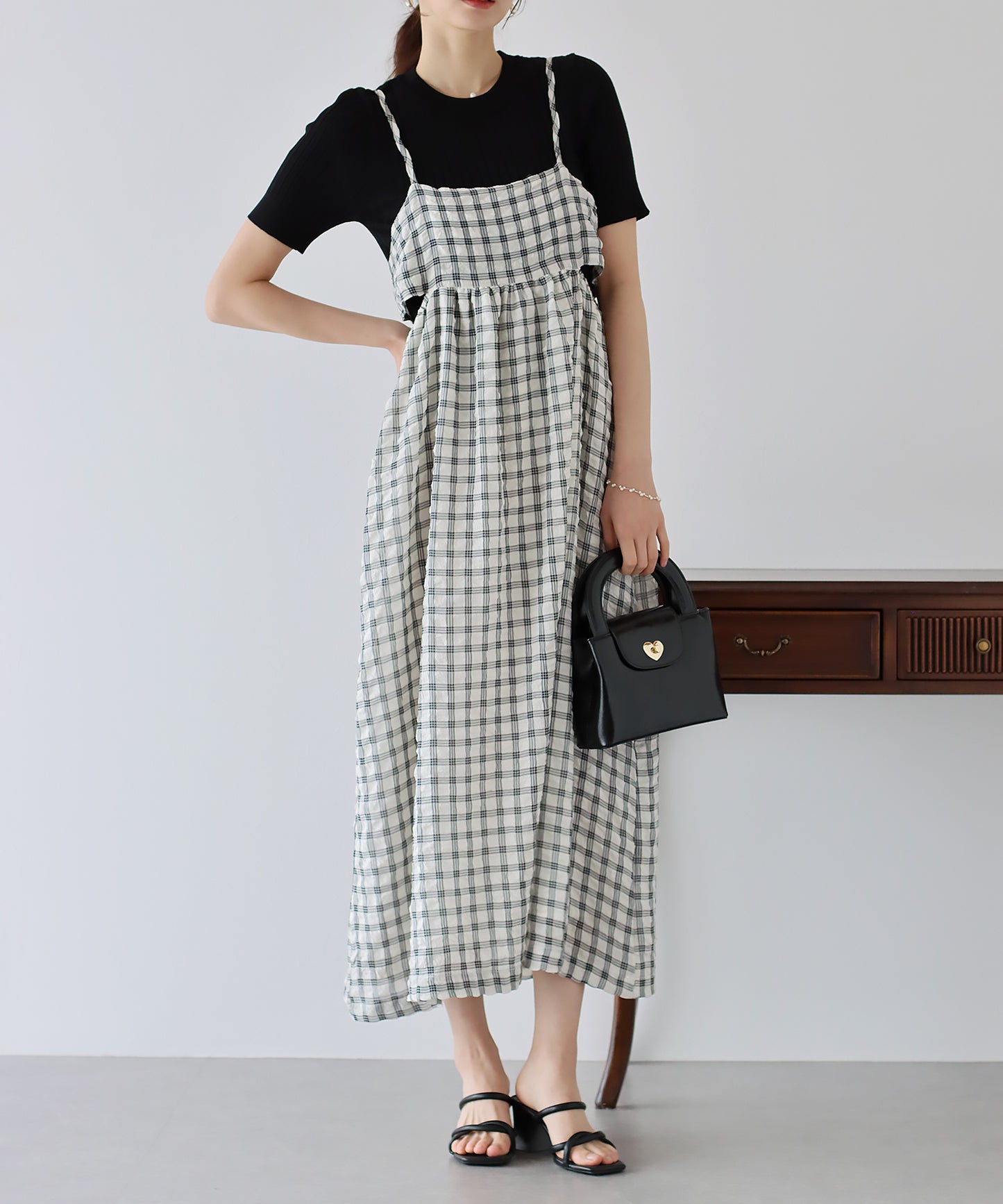 【SALE】シアーチェックキャミワンピース