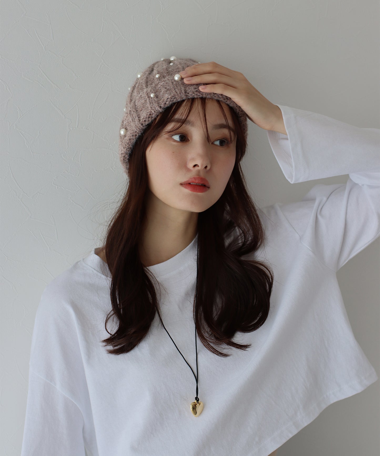 【SALE】パール付きリブニット帽