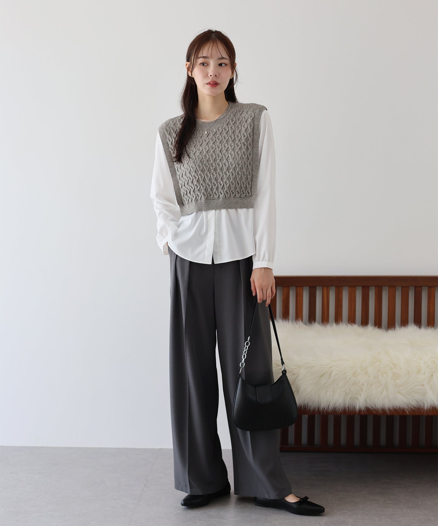 【SALE】ニットベストドッキングブラウス