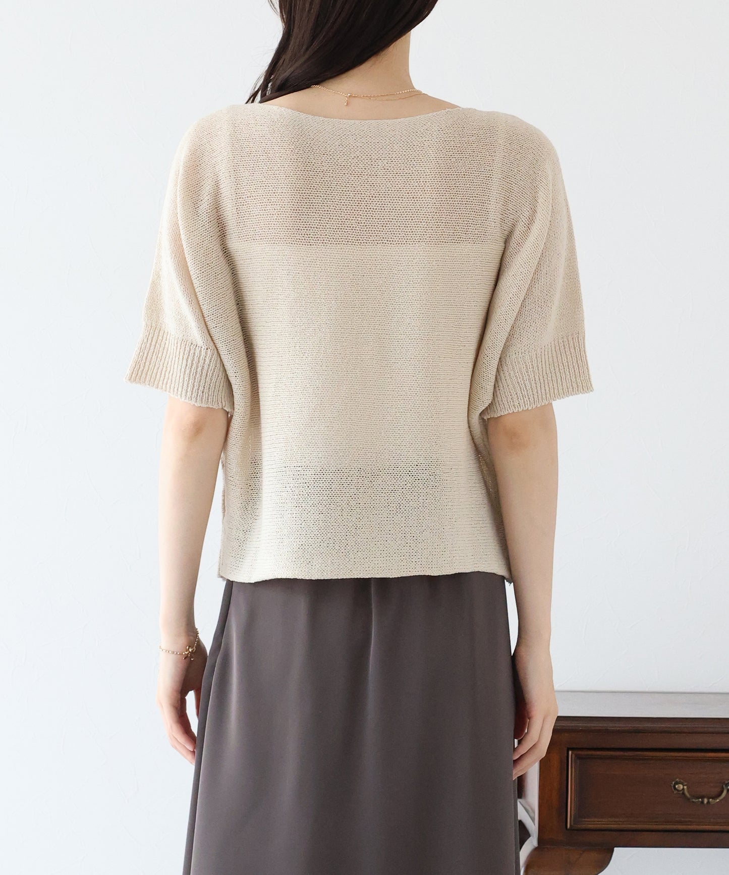 【TIME SALE】5分袖メッシュドルマンサマーニット