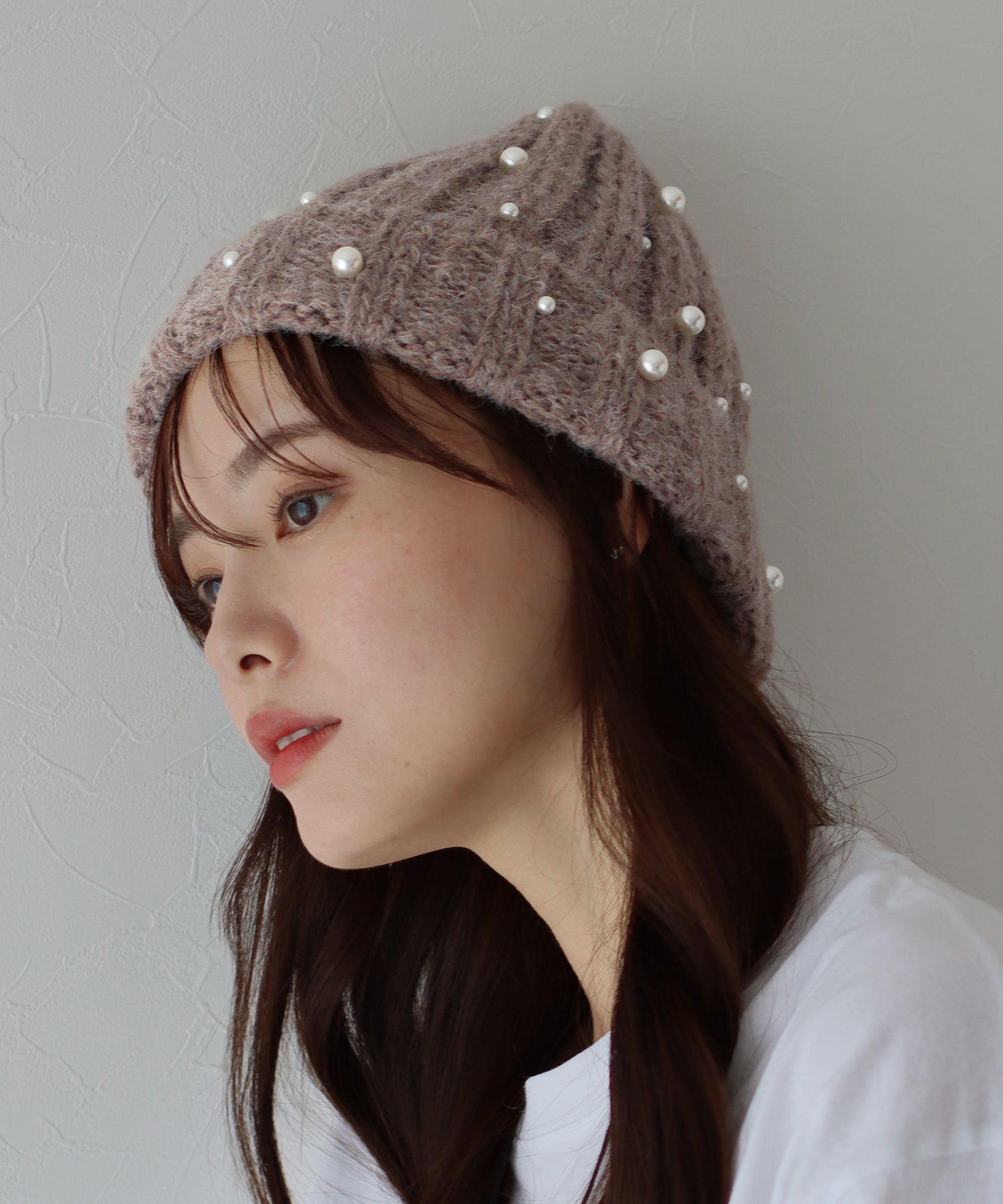 【SALE】パール付きリブニット帽