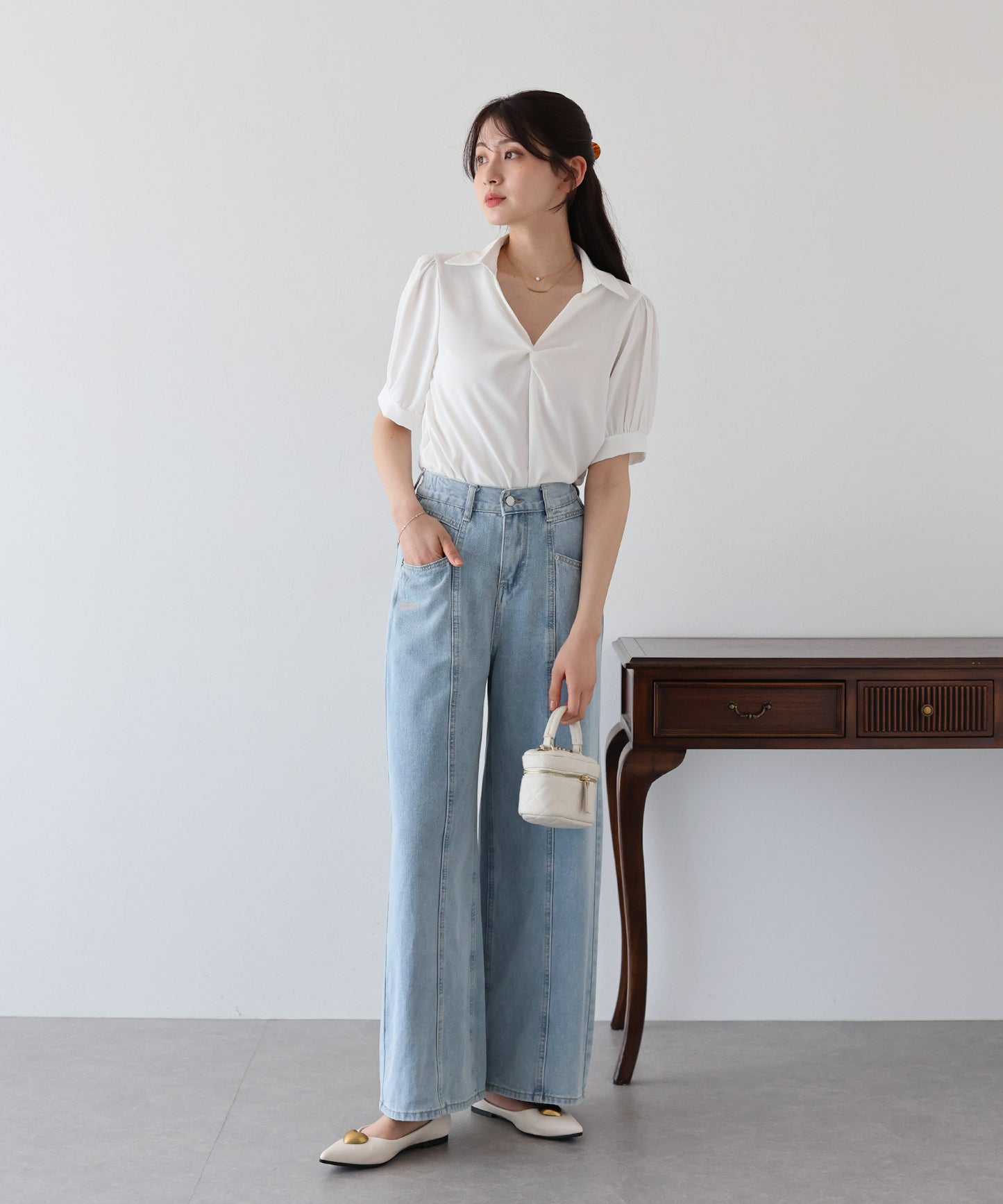 【TIME SALE】フロントクロス襟ブラウス【ネコポス】