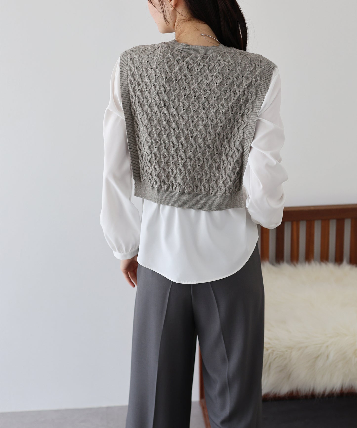 【SALE】ニットベストドッキングブラウス