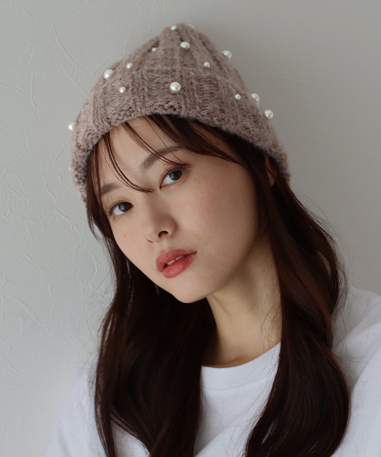 【SALE】パール付きリブニット帽