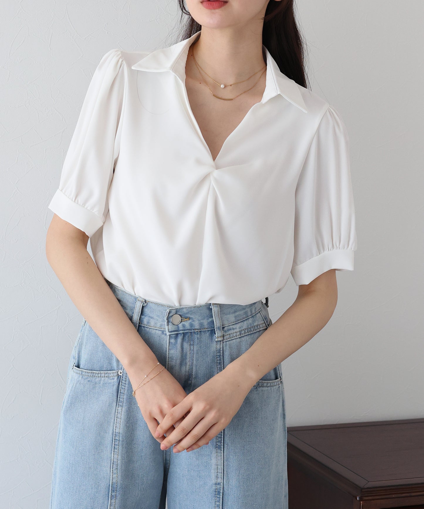 【TIME SALE】フロントクロス襟ブラウス【ネコポス】