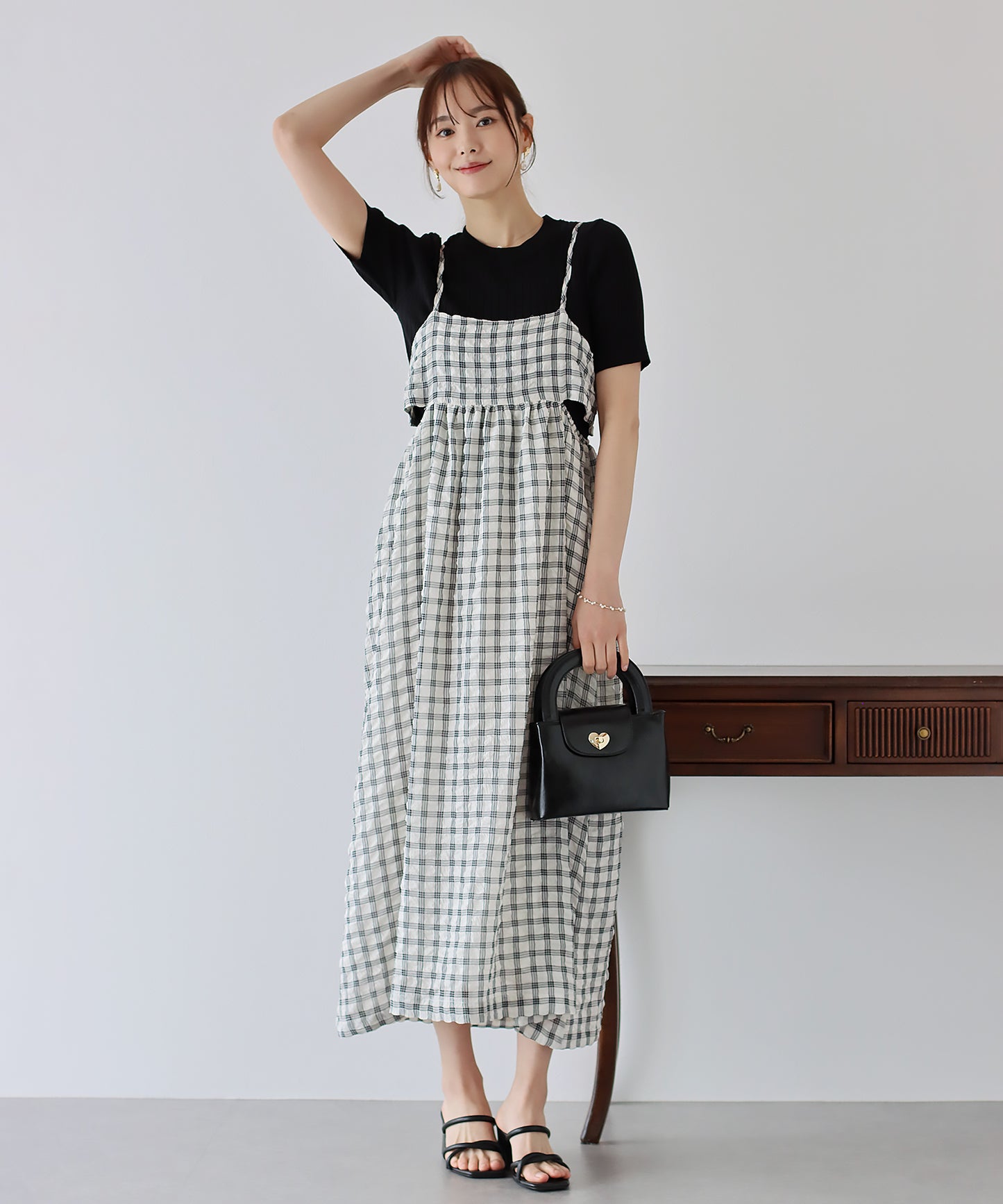 【SALE】シアーチェックキャミワンピース