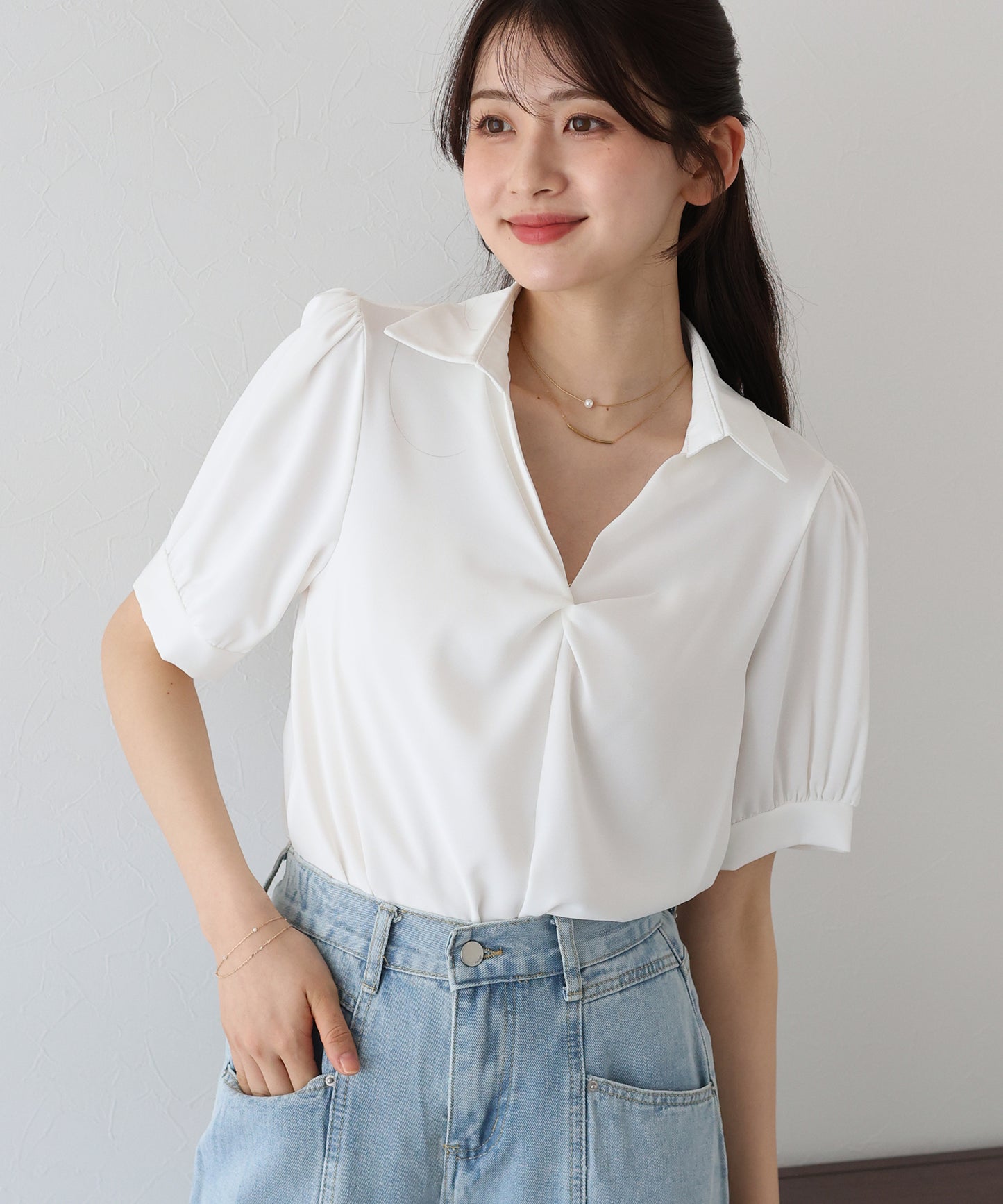 【TIME SALE】フロントクロス襟ブラウス【ネコポス】