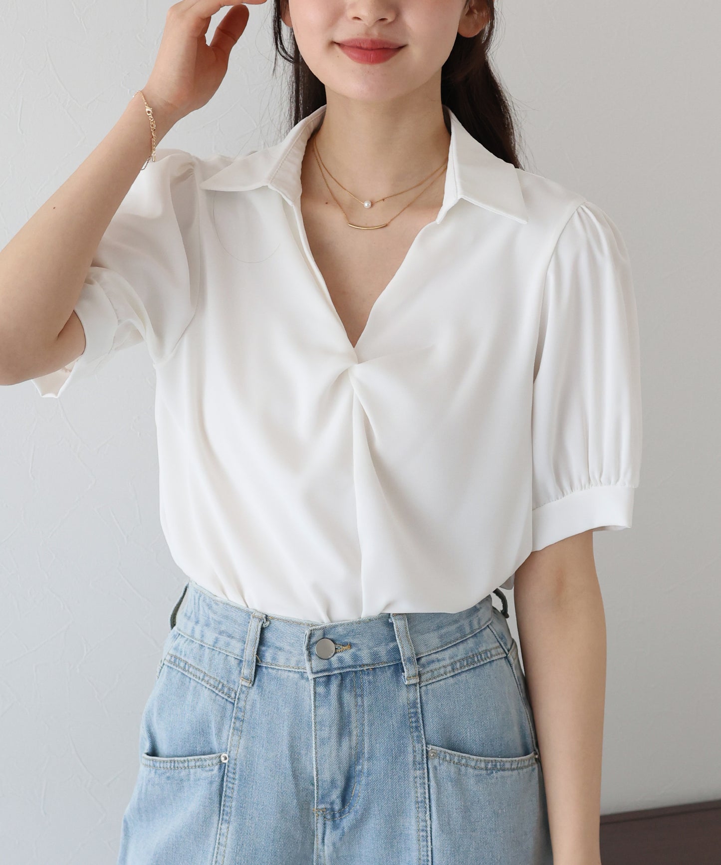 【TIME SALE】フロントクロス襟ブラウス【ネコポス】
