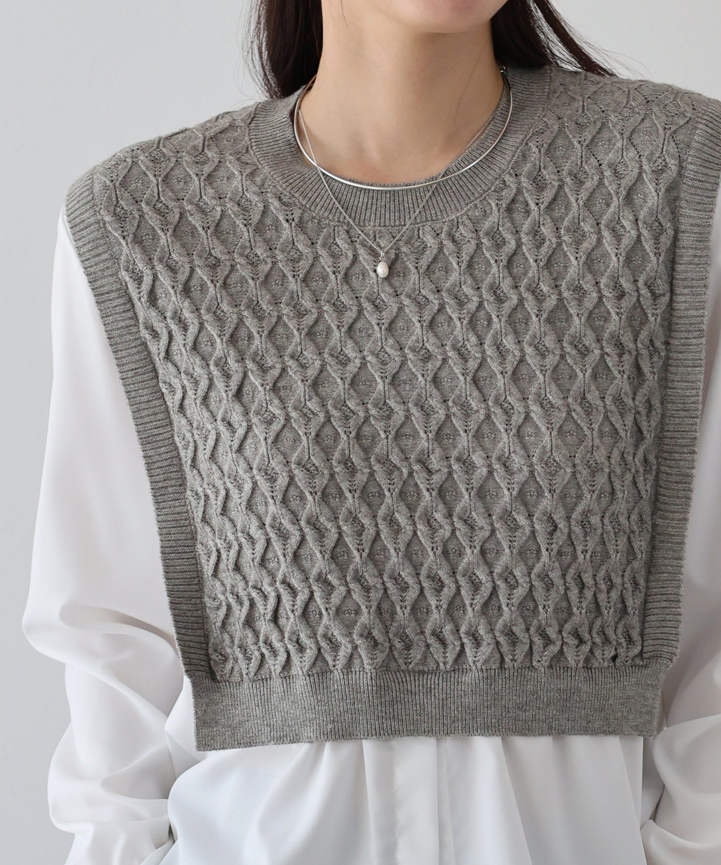 【SALE】ニットベストドッキングブラウス