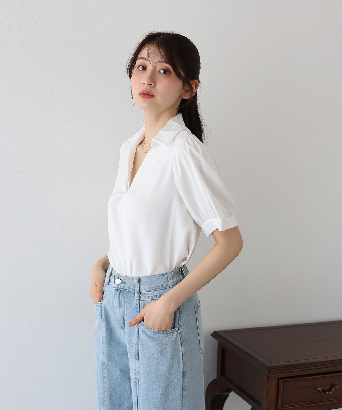 【TIME SALE】フロントクロス襟ブラウス【ネコポス】
