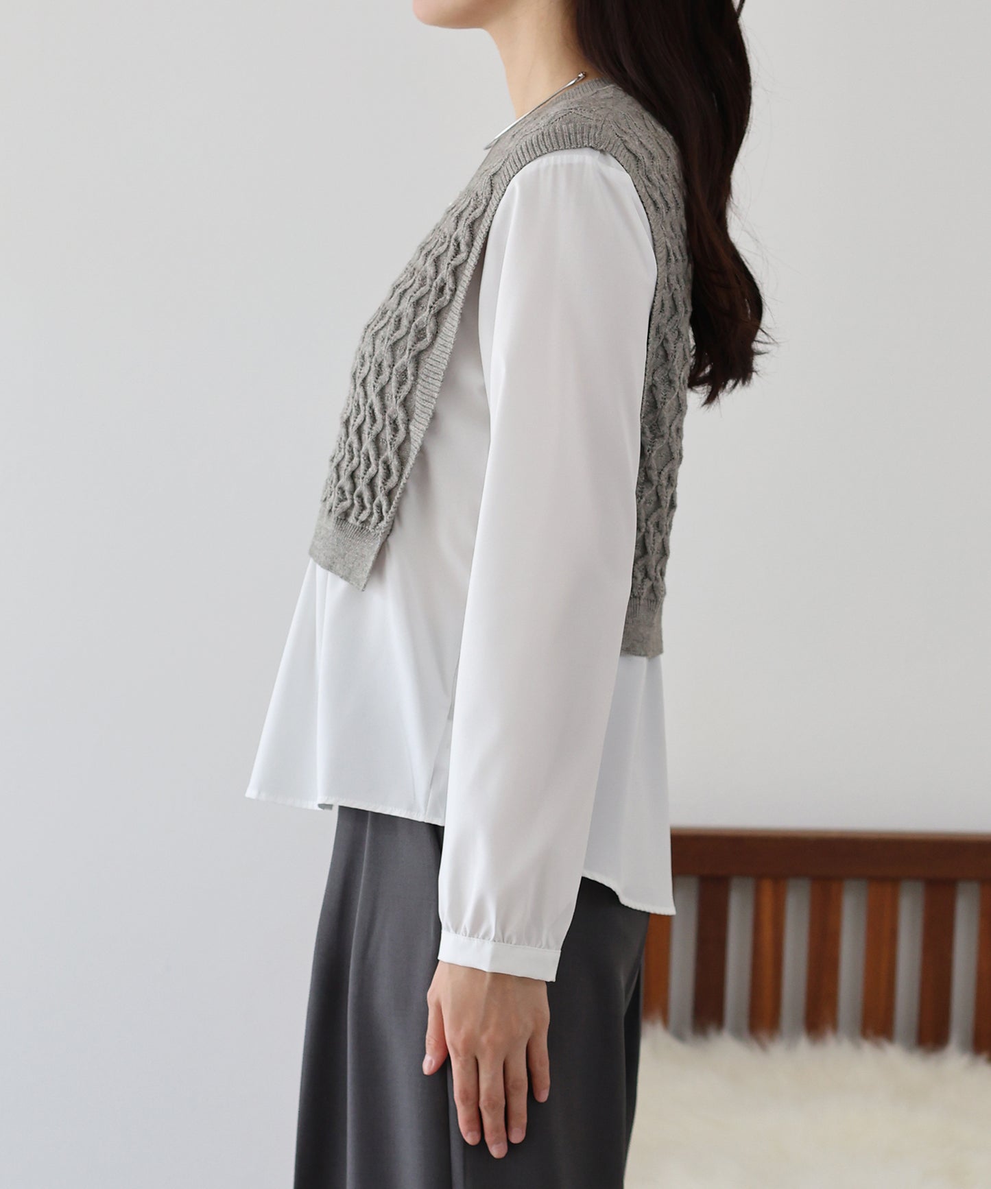 【SALE】ニットベストドッキングブラウス