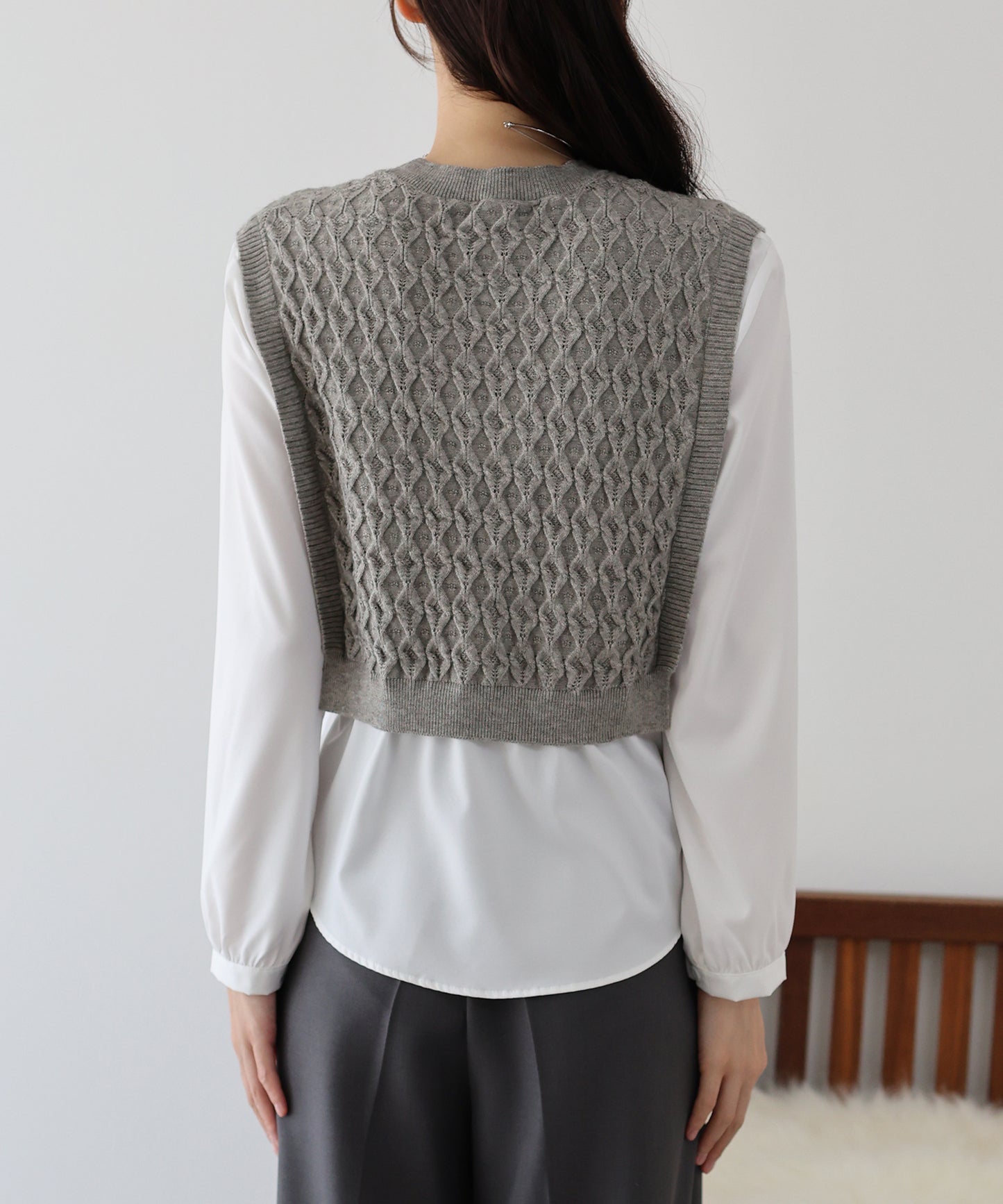 【SALE】ニットベストドッキングブラウス