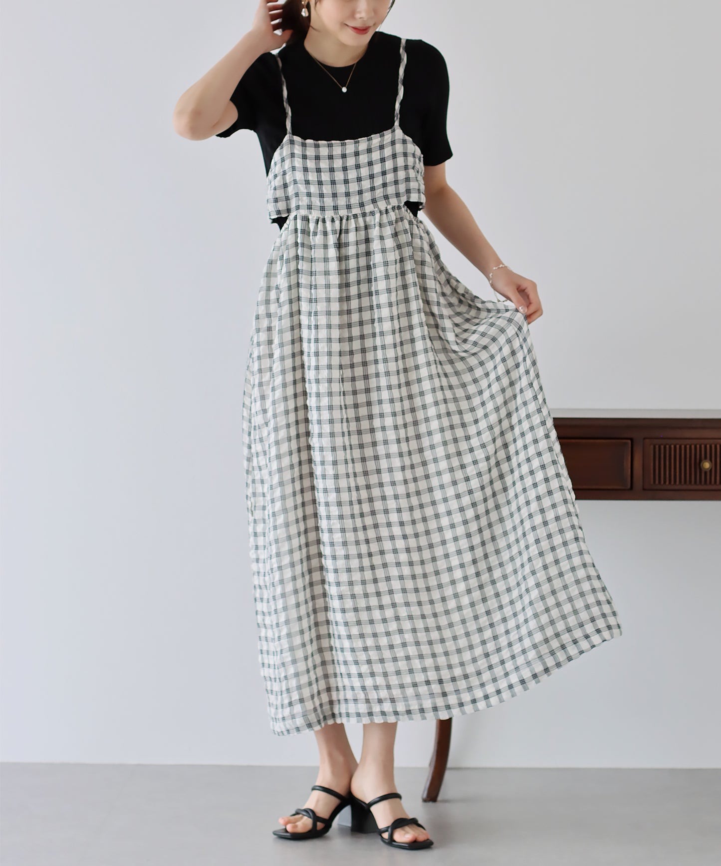 【SALE】シアーチェックキャミワンピース