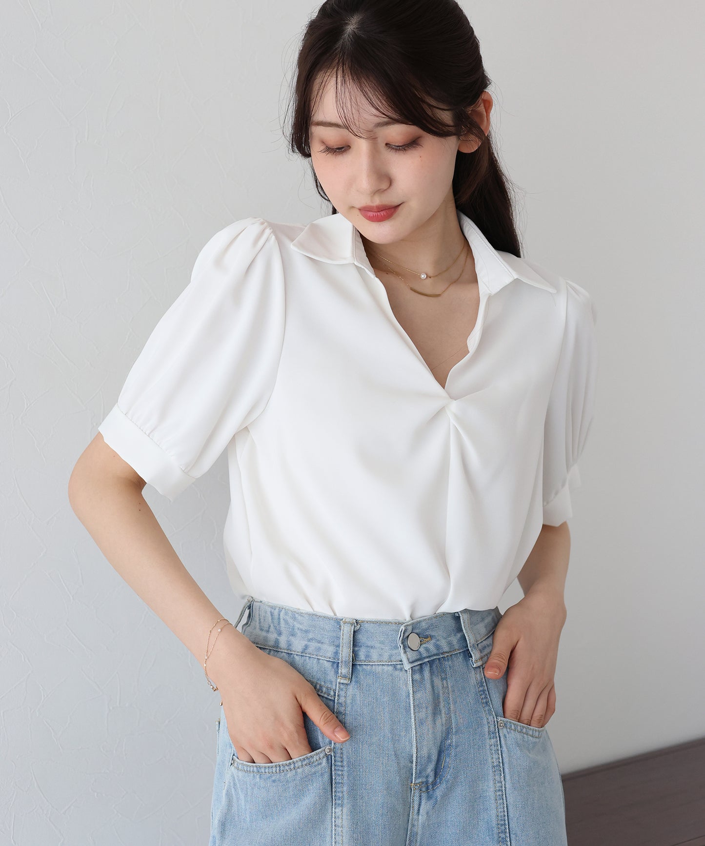 【TIME SALE】フロントクロス襟ブラウス【ネコポス】