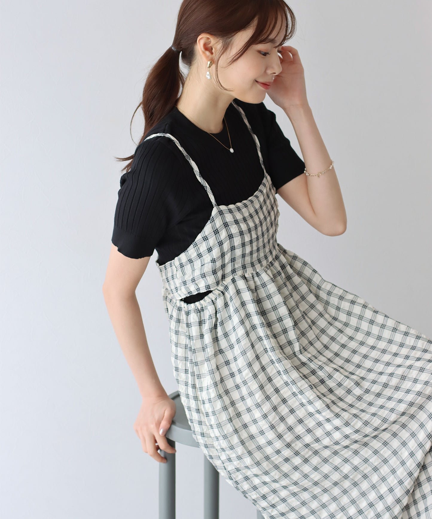 【SALE】シアーチェックキャミワンピース