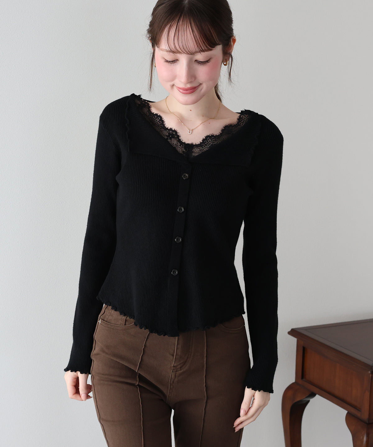【早割5%OFF】レースレイヤードライクニット