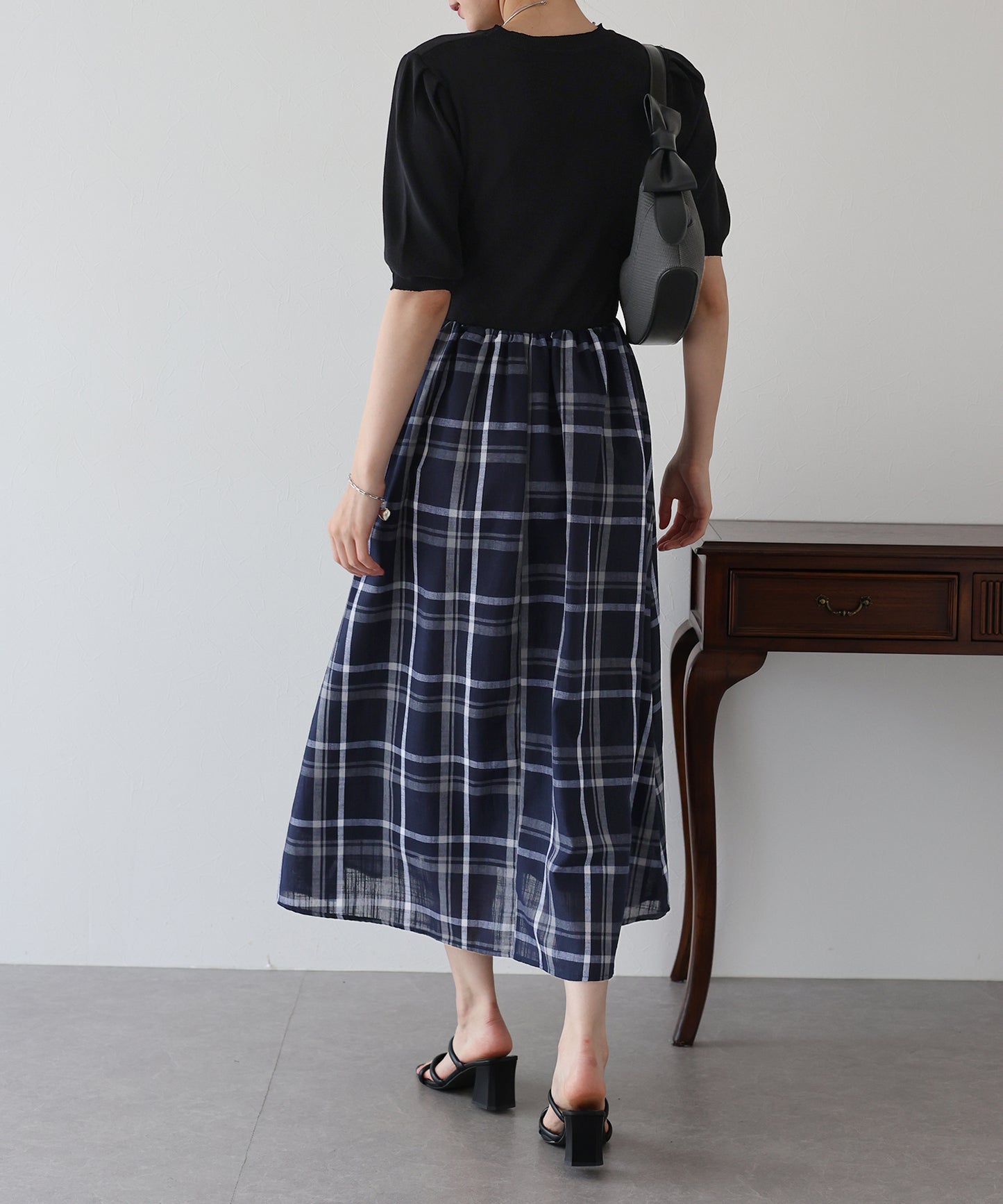 【TIME SALE】チェックドッキングワンピース