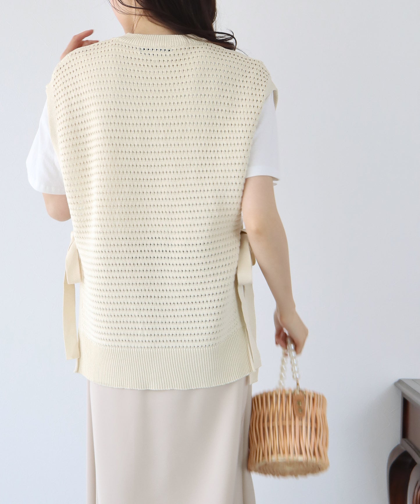 【TIME SALE】サイドリボンメッシュニットベスト