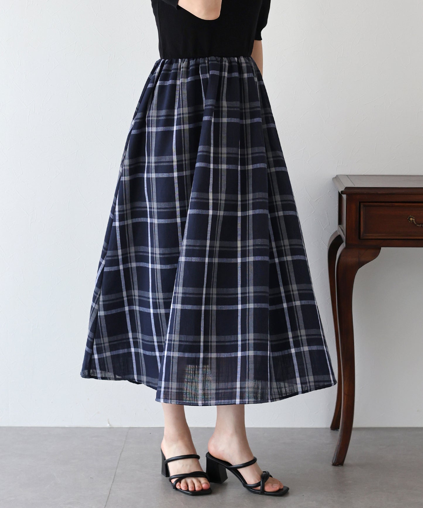 【TIME SALE】チェックドッキングワンピース