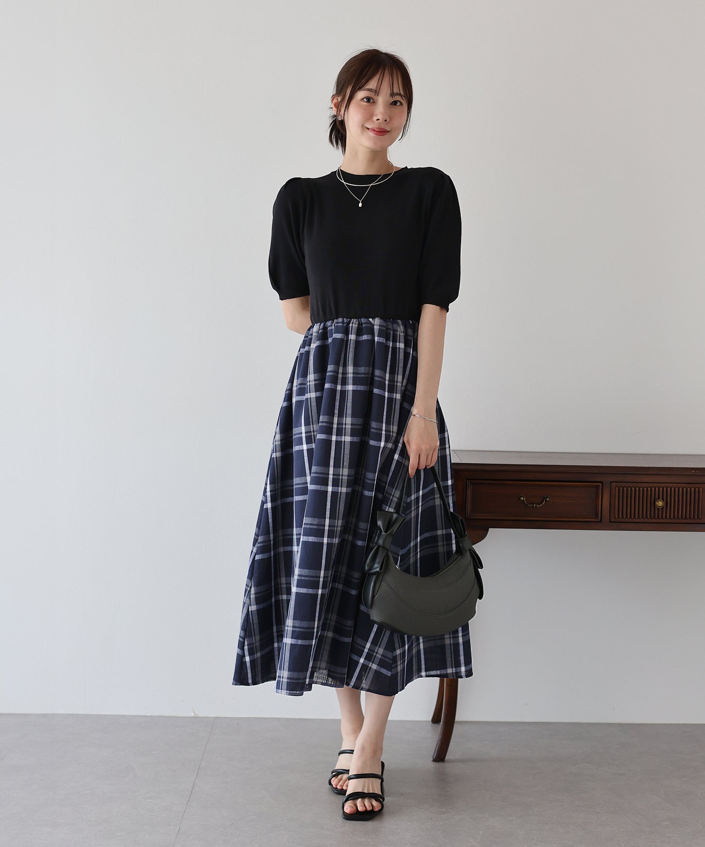 【TIME SALE】チェックドッキングワンピース