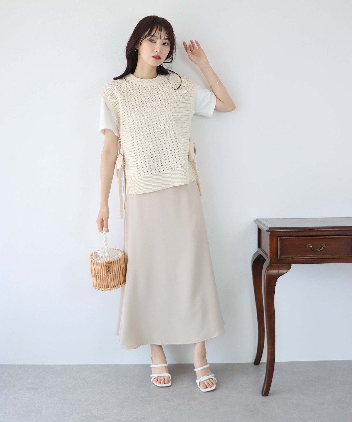 【TIME SALE】サイドリボンメッシュニットベスト