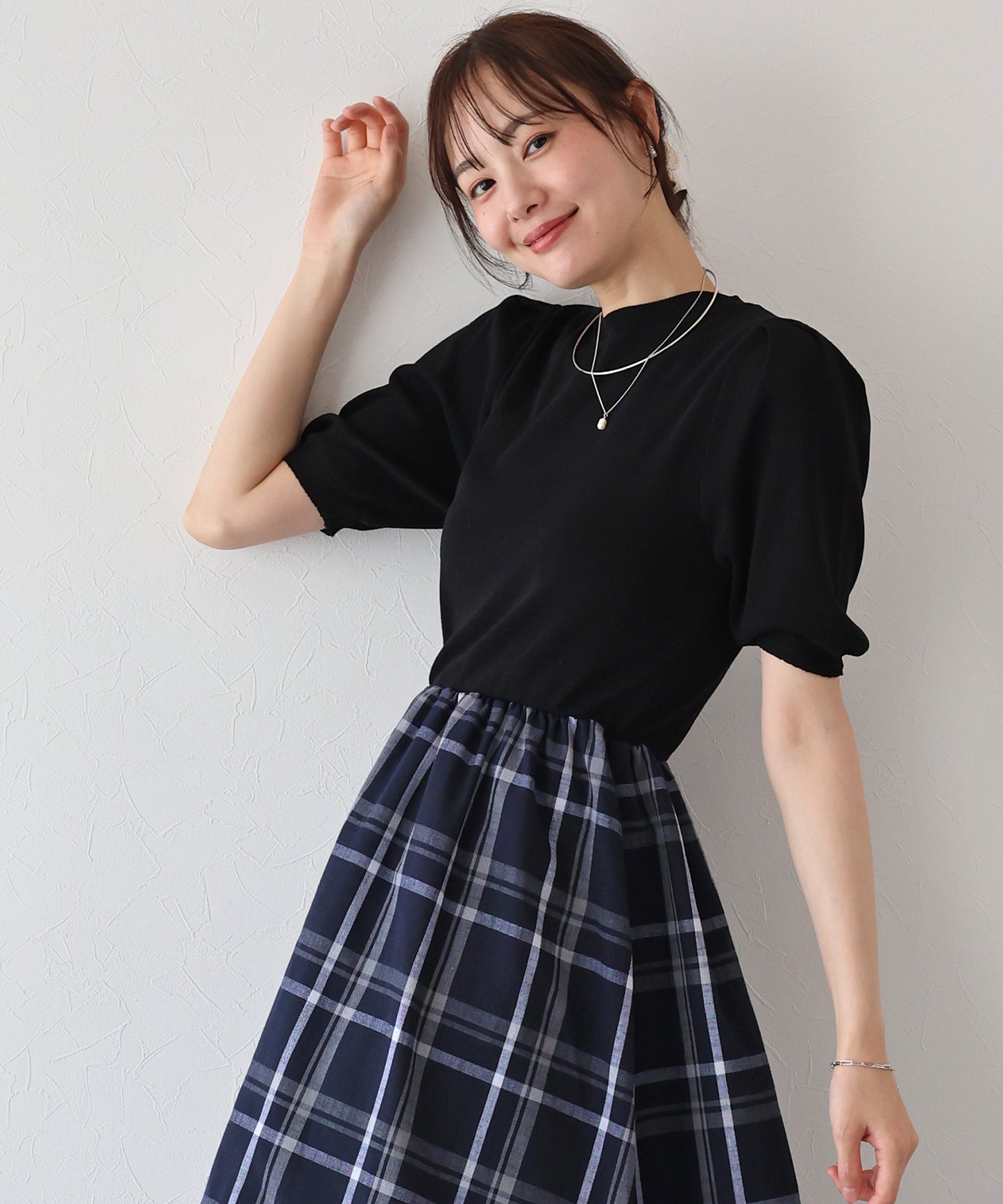 【TIME SALE】チェックドッキングワンピース