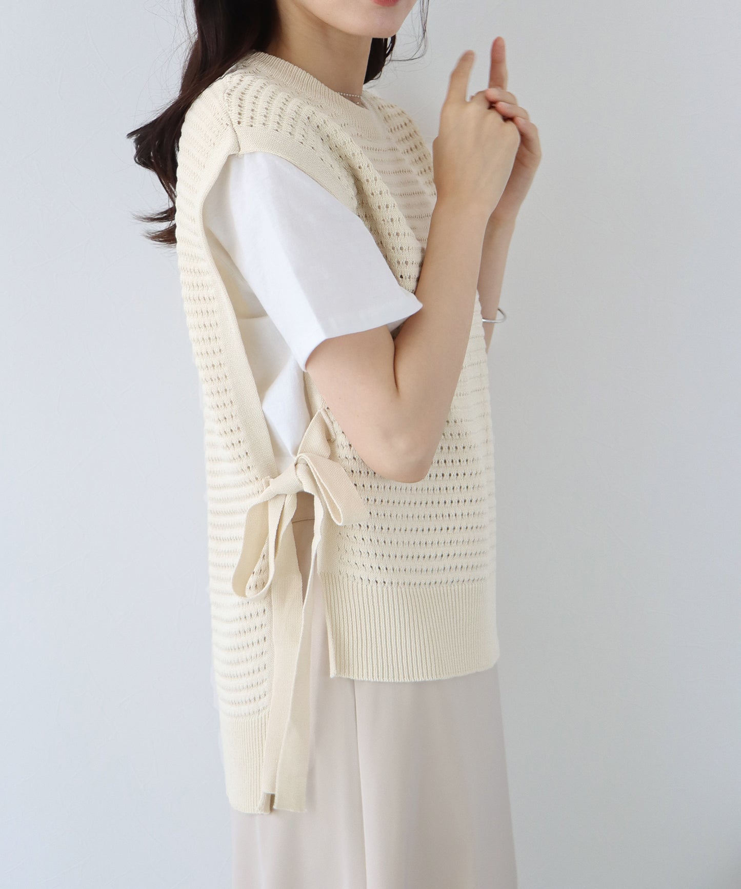 【TIME SALE】サイドリボンメッシュニットベスト