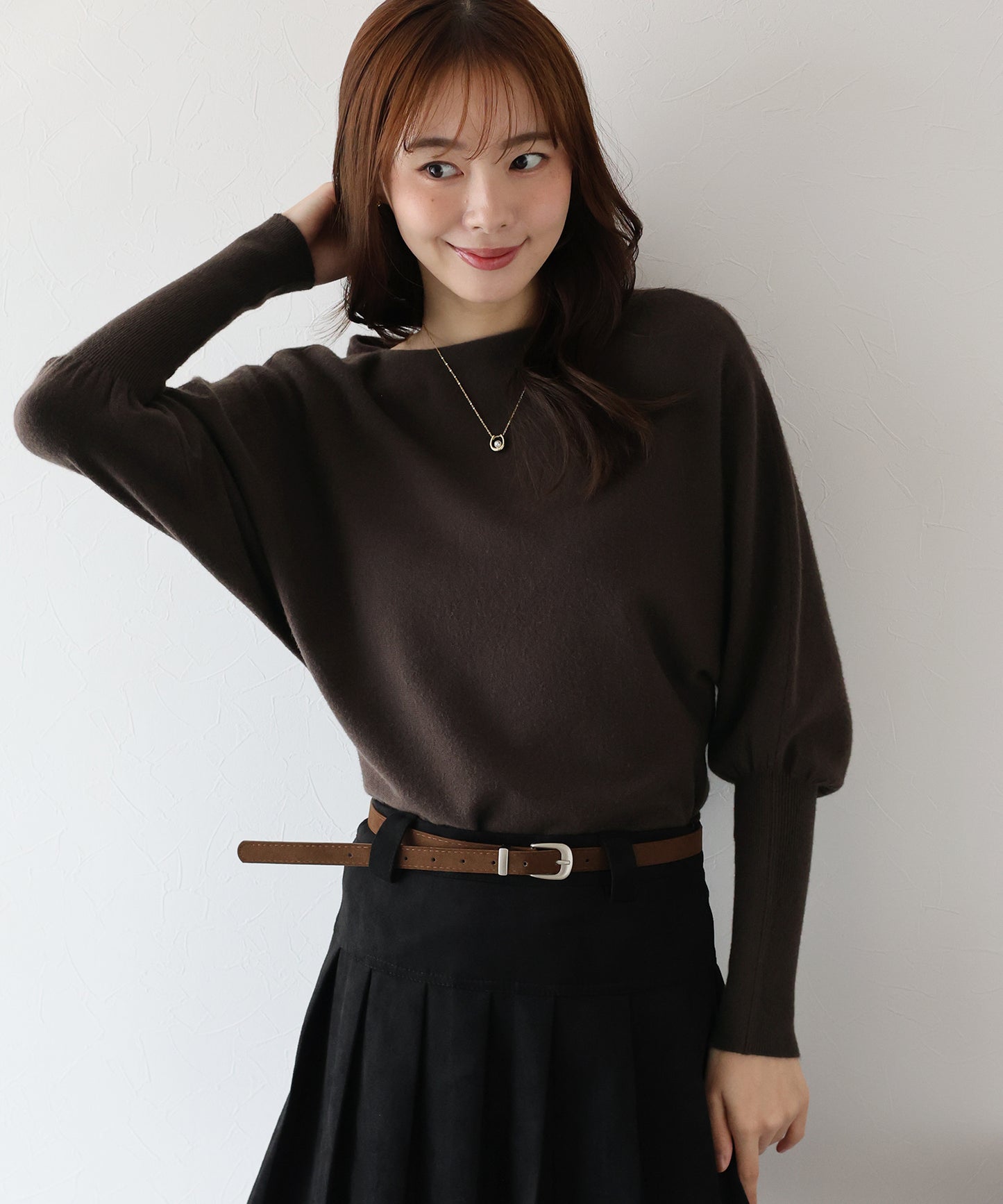 【早割5%OFF】ウール混ボリュームスリーブドルマンニット