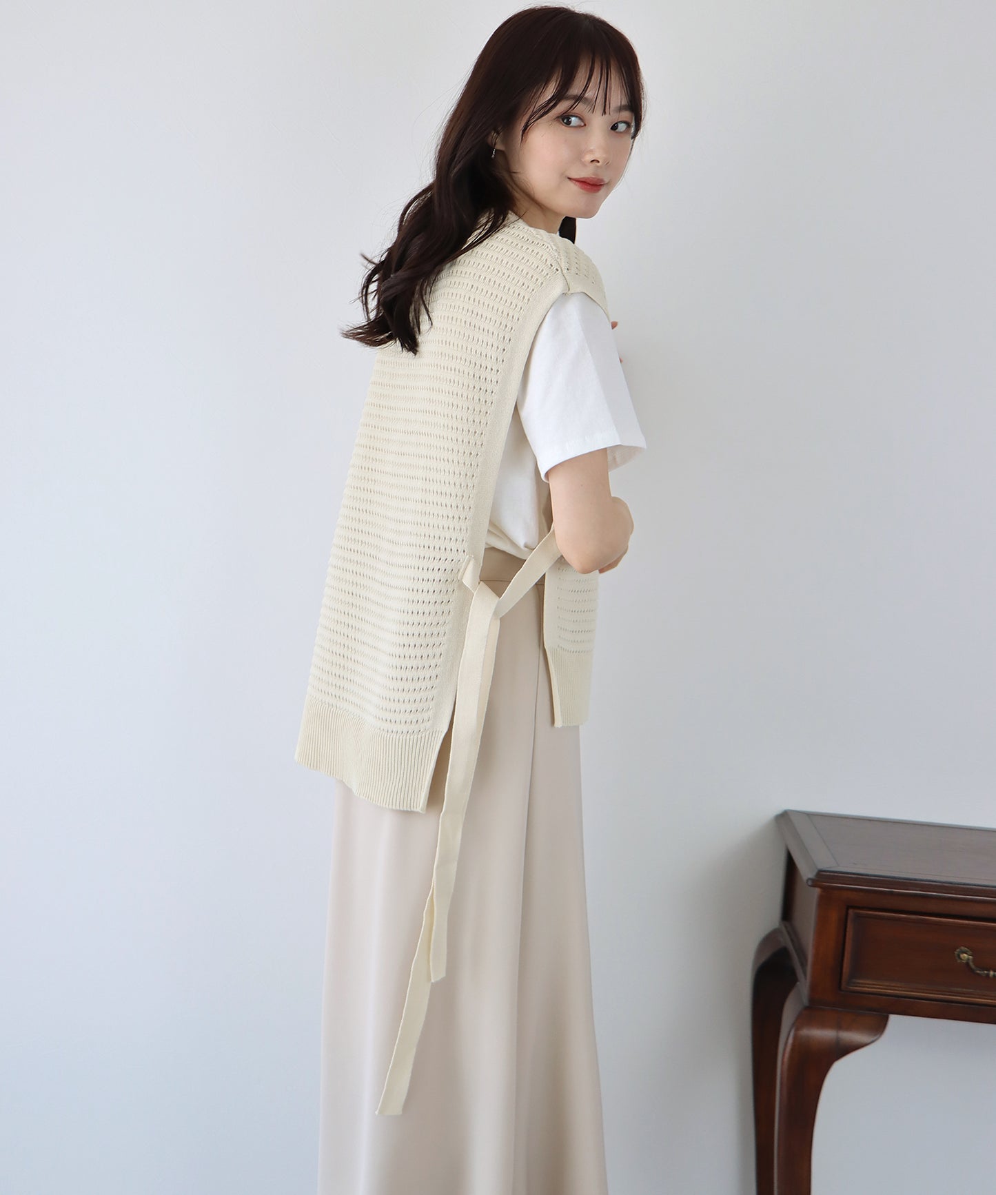 【TIME SALE】サイドリボンメッシュニットベスト